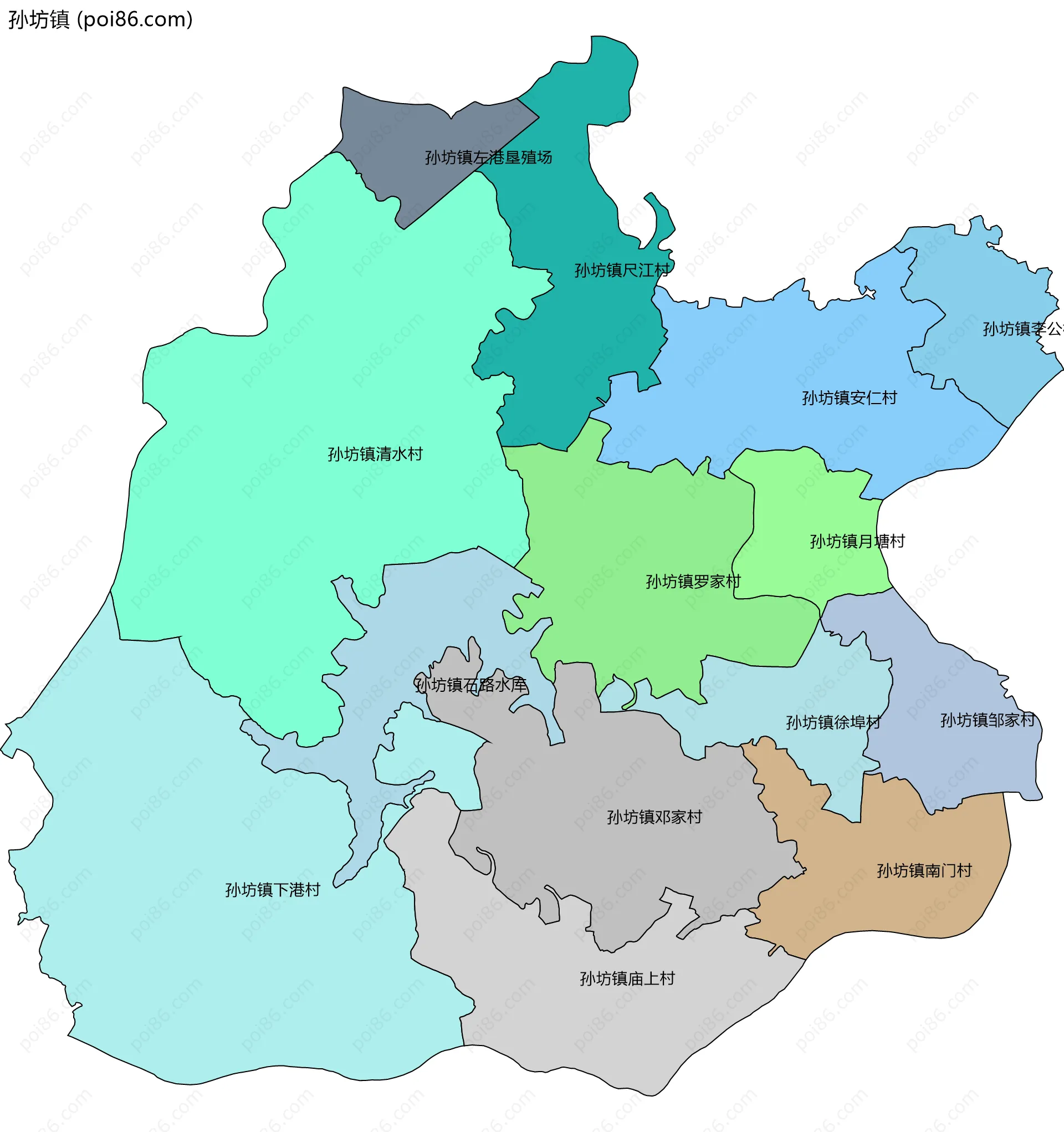 孙坊镇边界地图(五级行政区划)