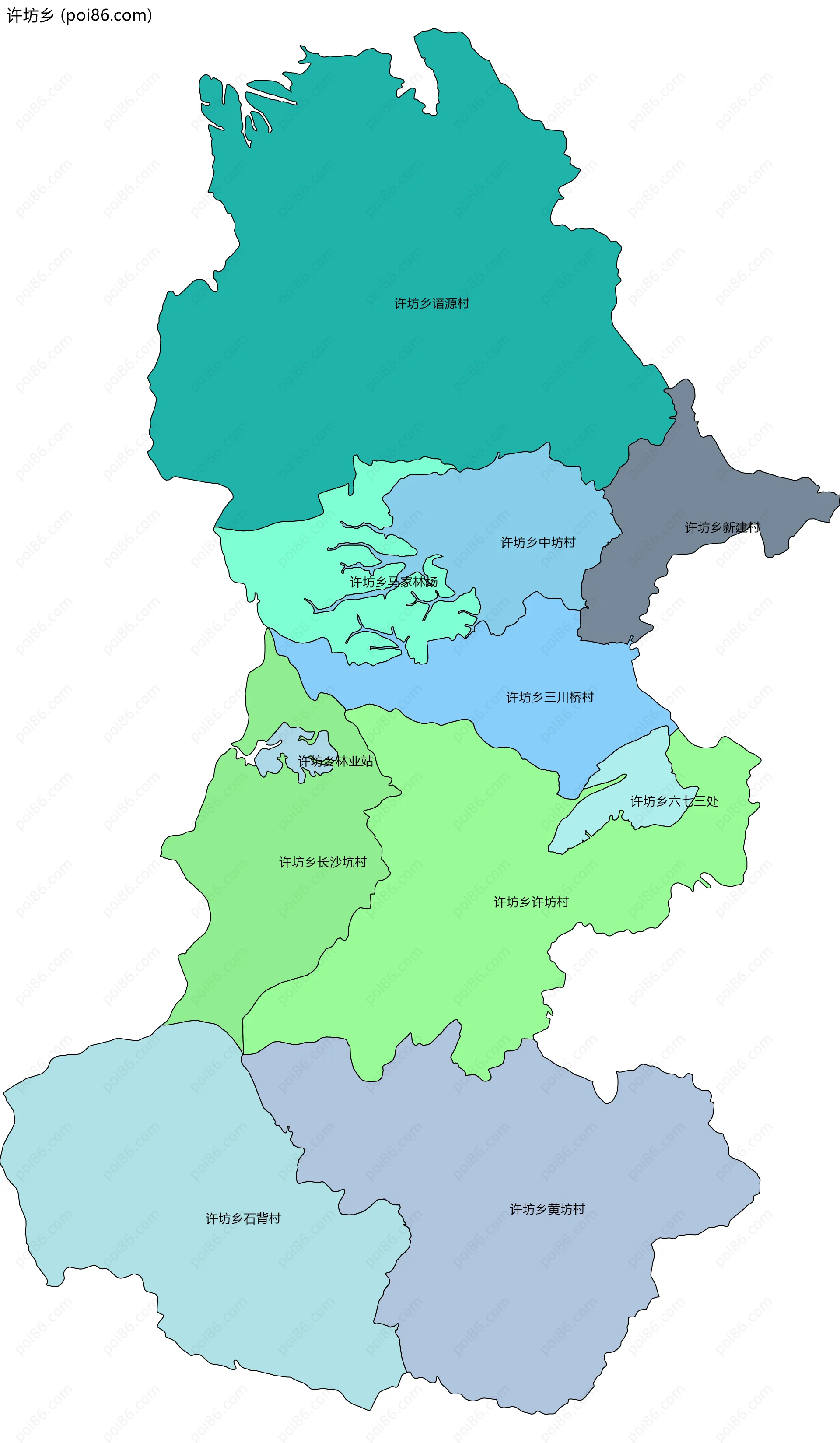 许坊乡边界地图(五级行政区划)