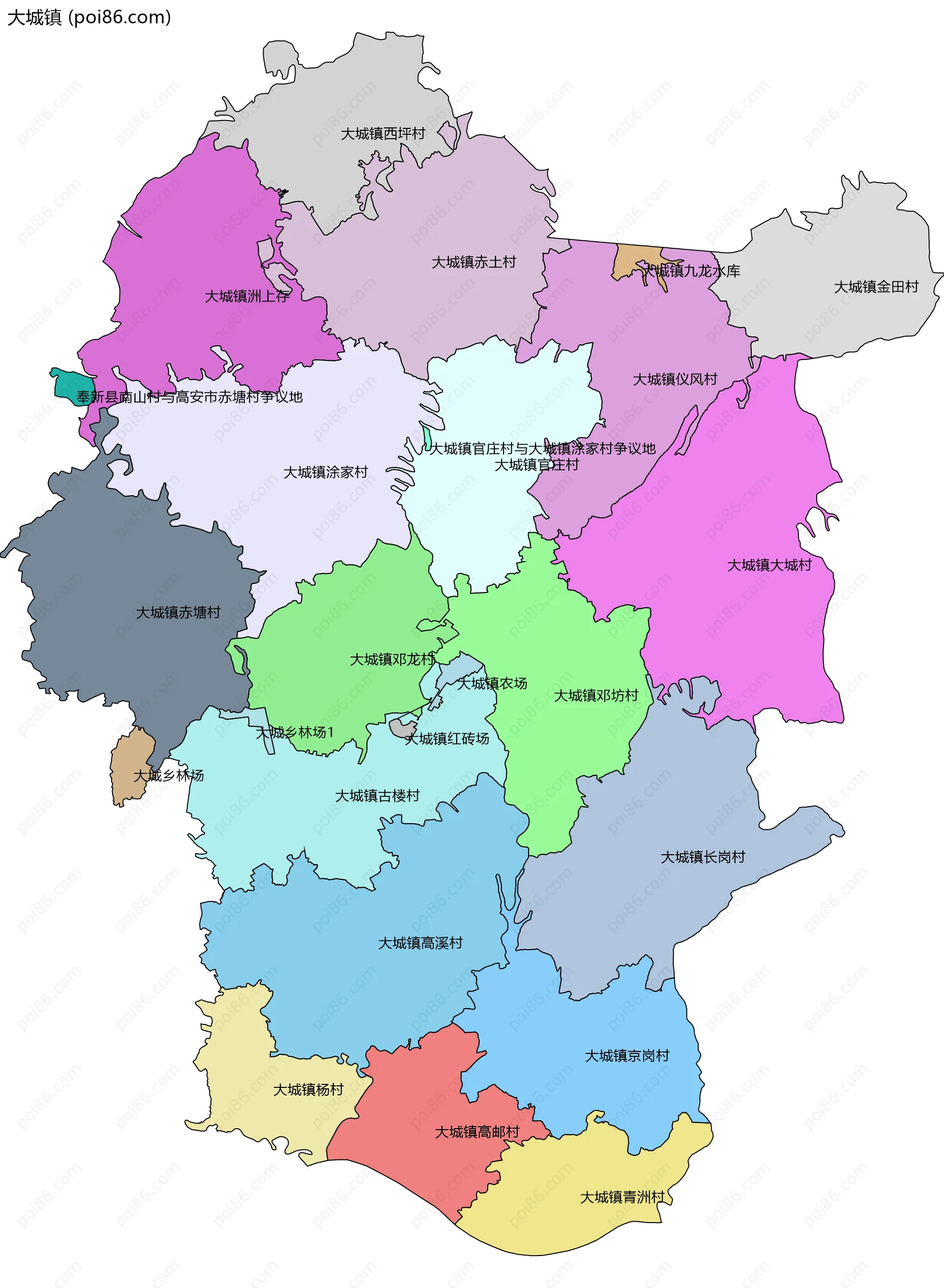 大城镇边界地图(五级行政区划)