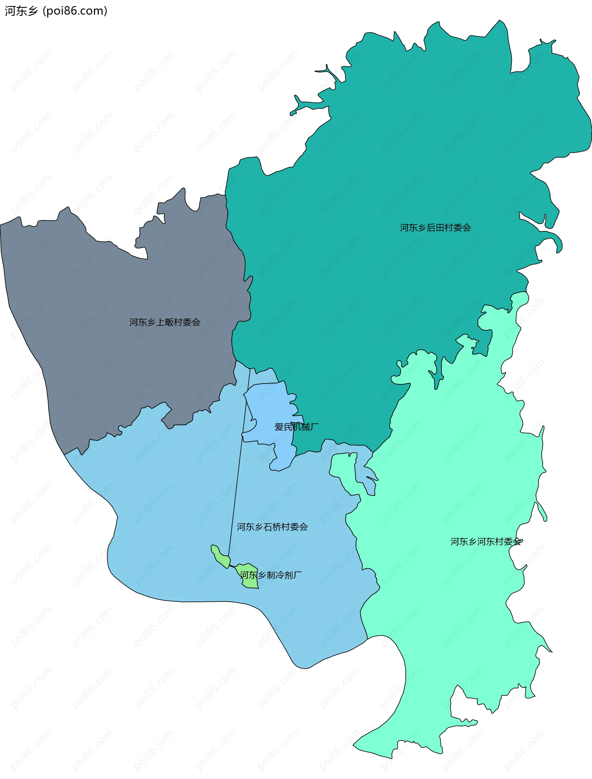 河东乡边界地图(五级行政区划)