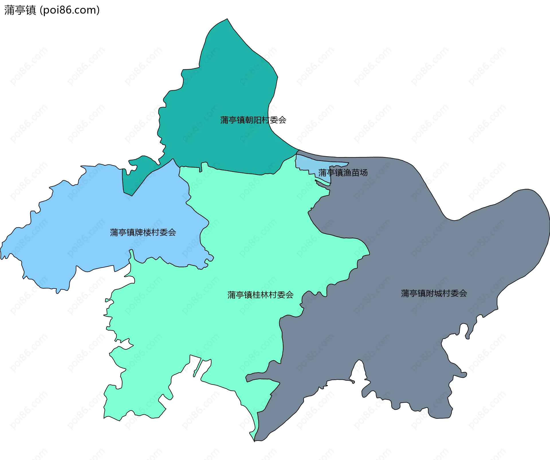 蒲亭镇边界地图(五级行政区划)