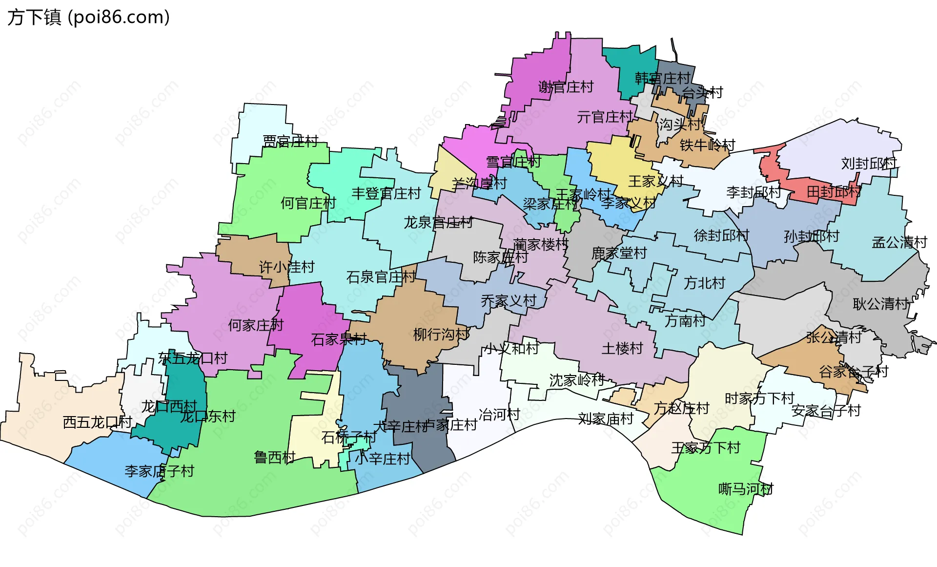方下镇边界地图(五级行政区划)