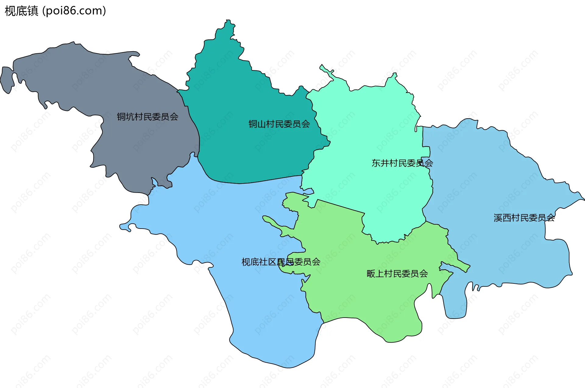 枧底镇边界地图(五级行政区划)