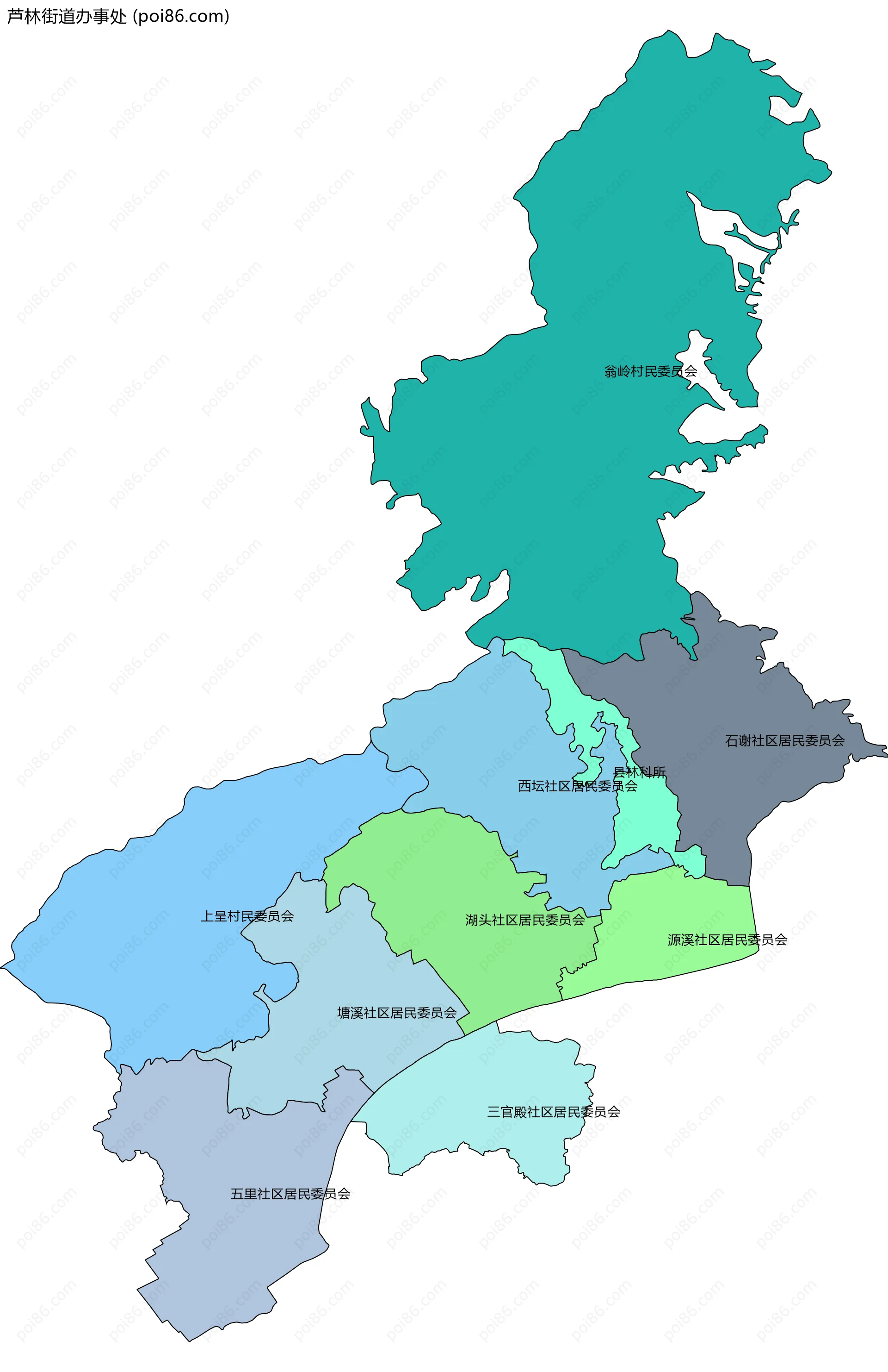 芦林街道办事处边界地图(五级行政区划)