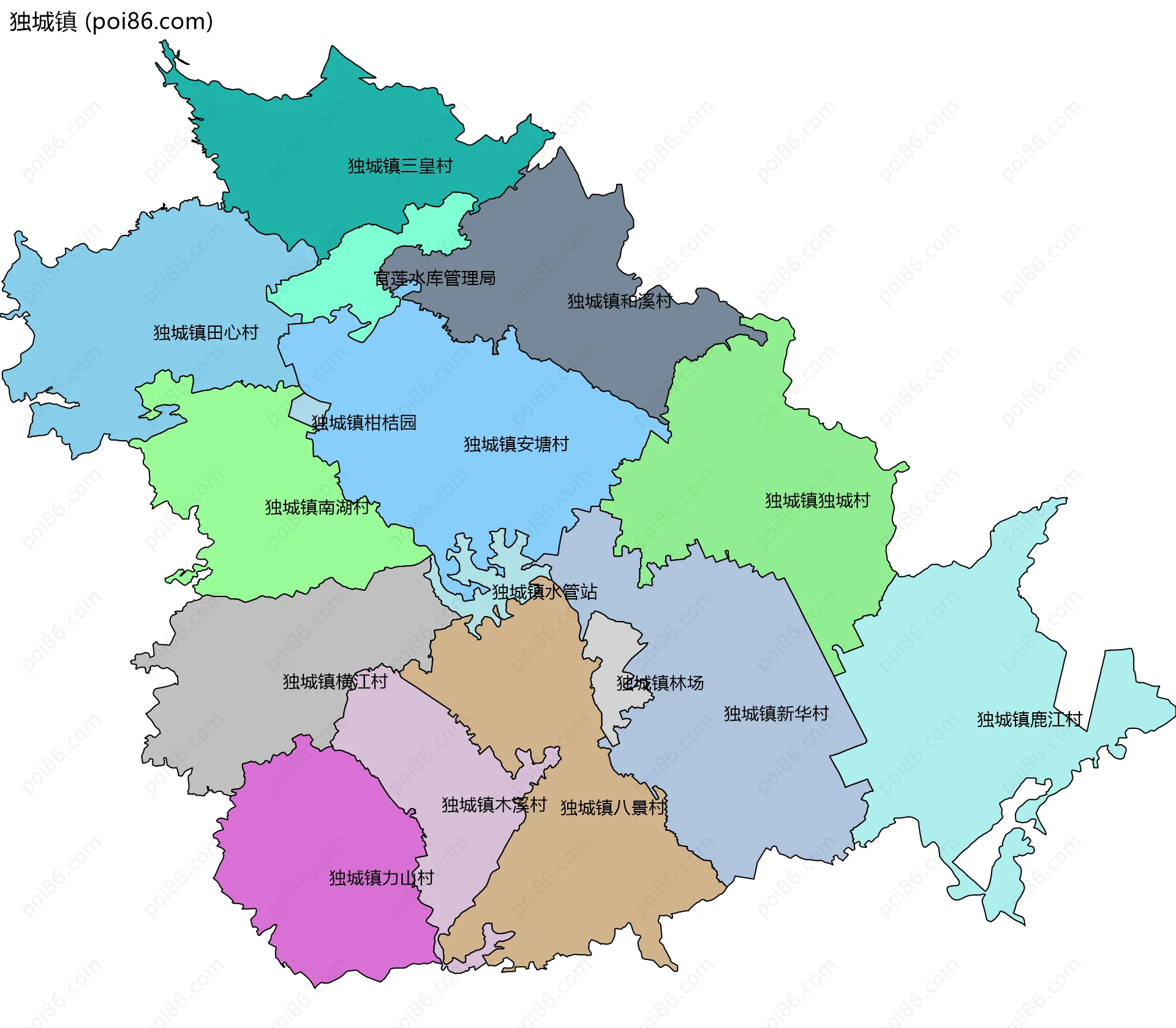 独城镇边界地图(五级行政区划)