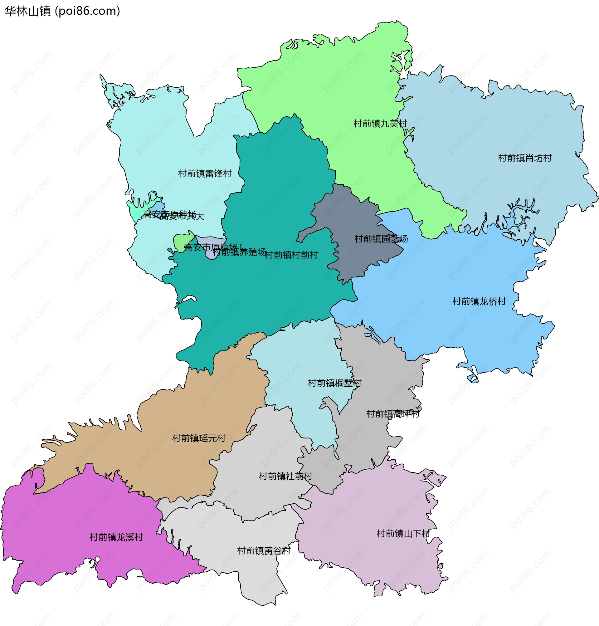 华林山镇边界地图(五级行政区划)