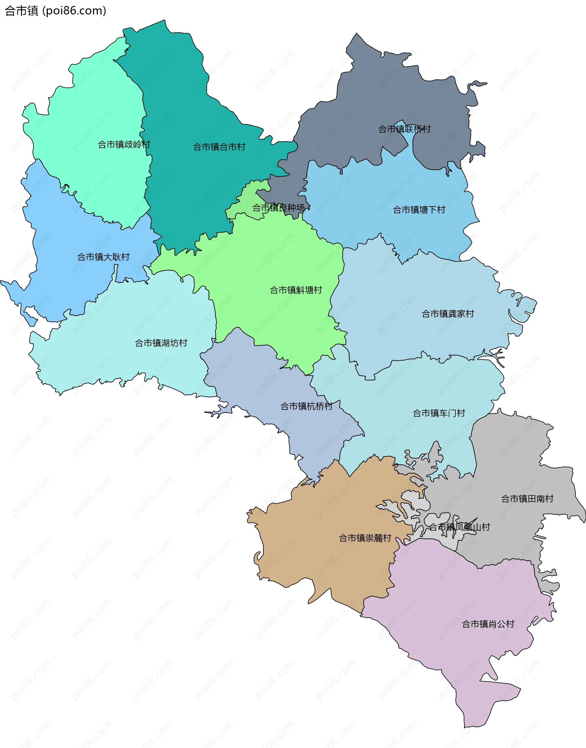 合市镇边界地图(五级行政区划)