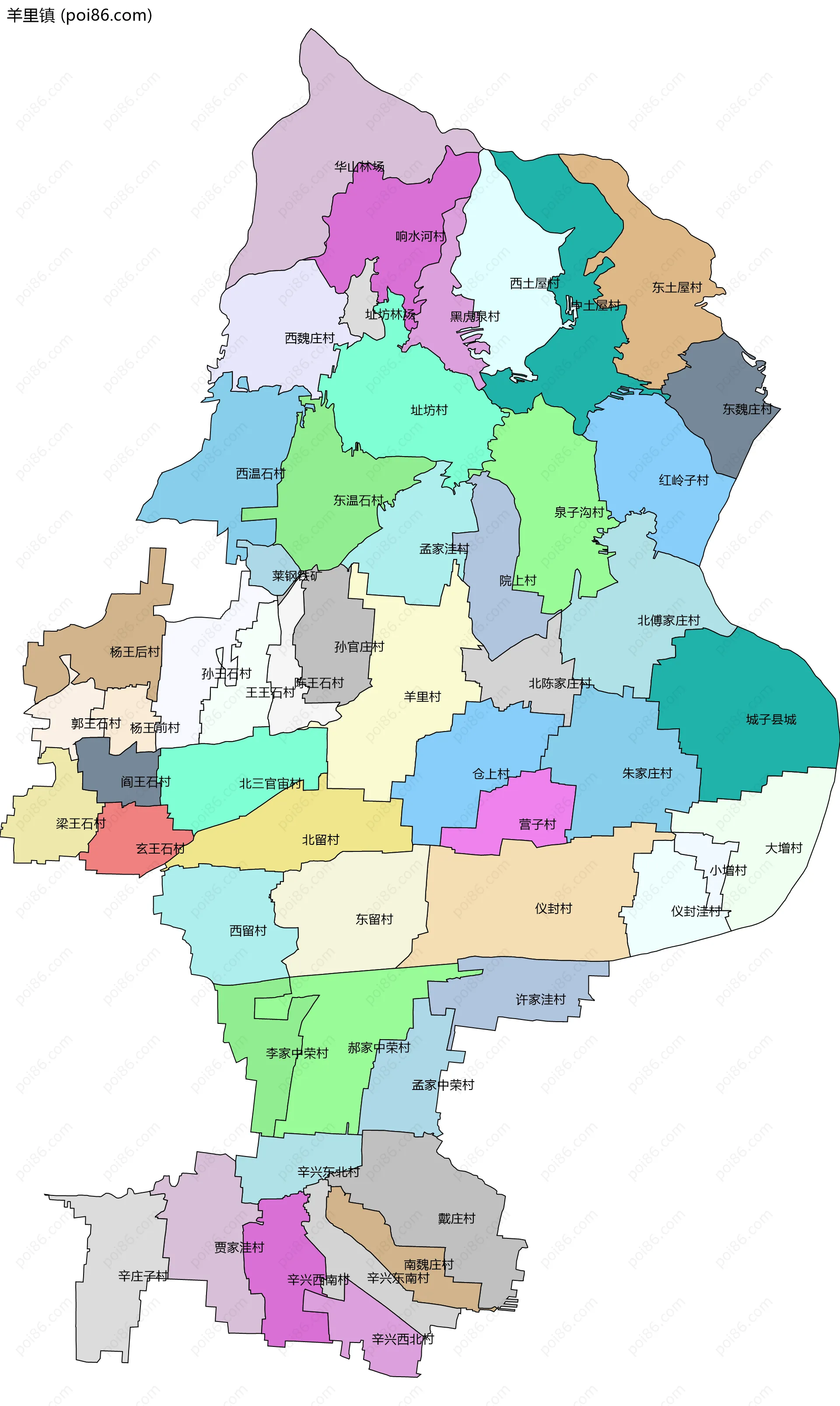 羊里镇边界地图(五级行政区划)