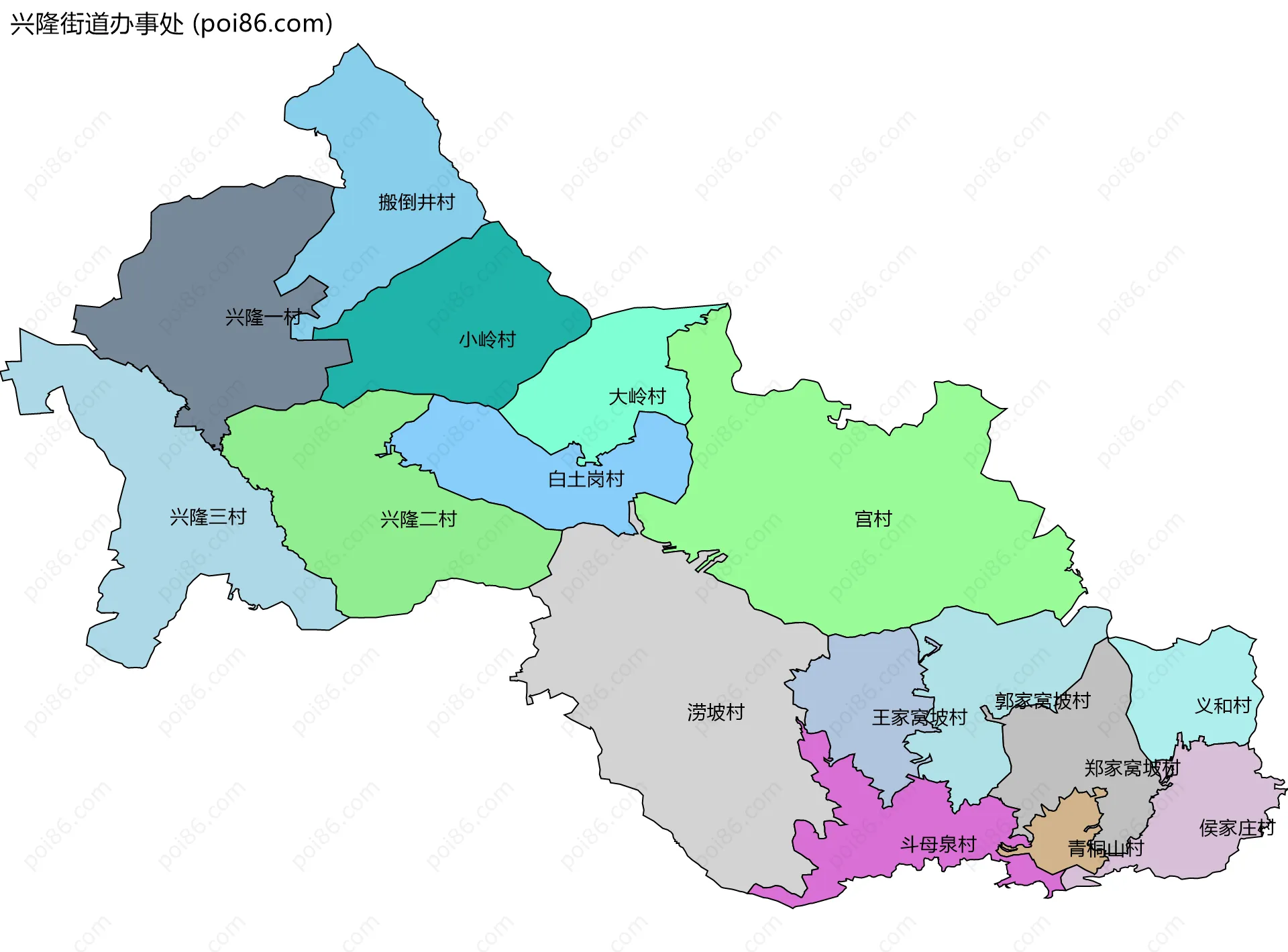 兴隆街道办事处边界地图(五级行政区划)