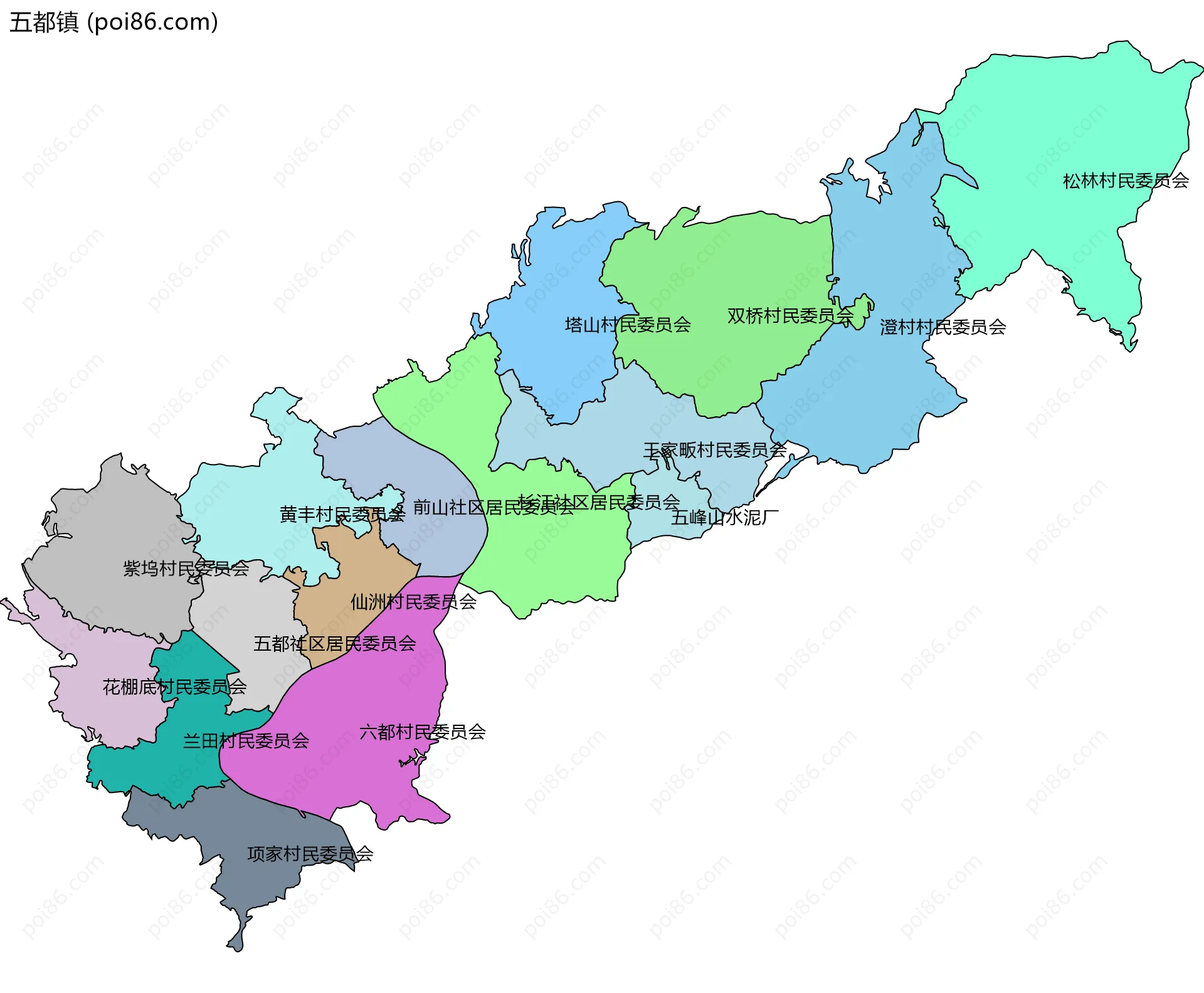 五都镇边界地图(五级行政区划)