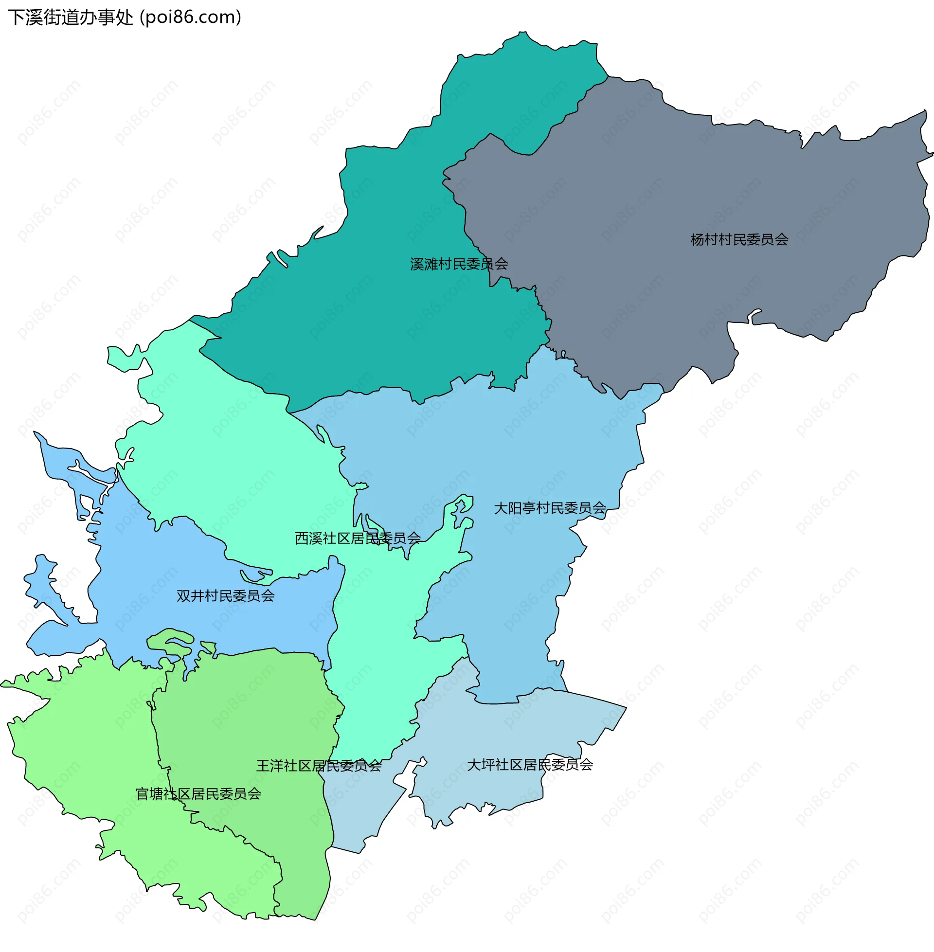 下溪街道办事处边界地图(五级行政区划)