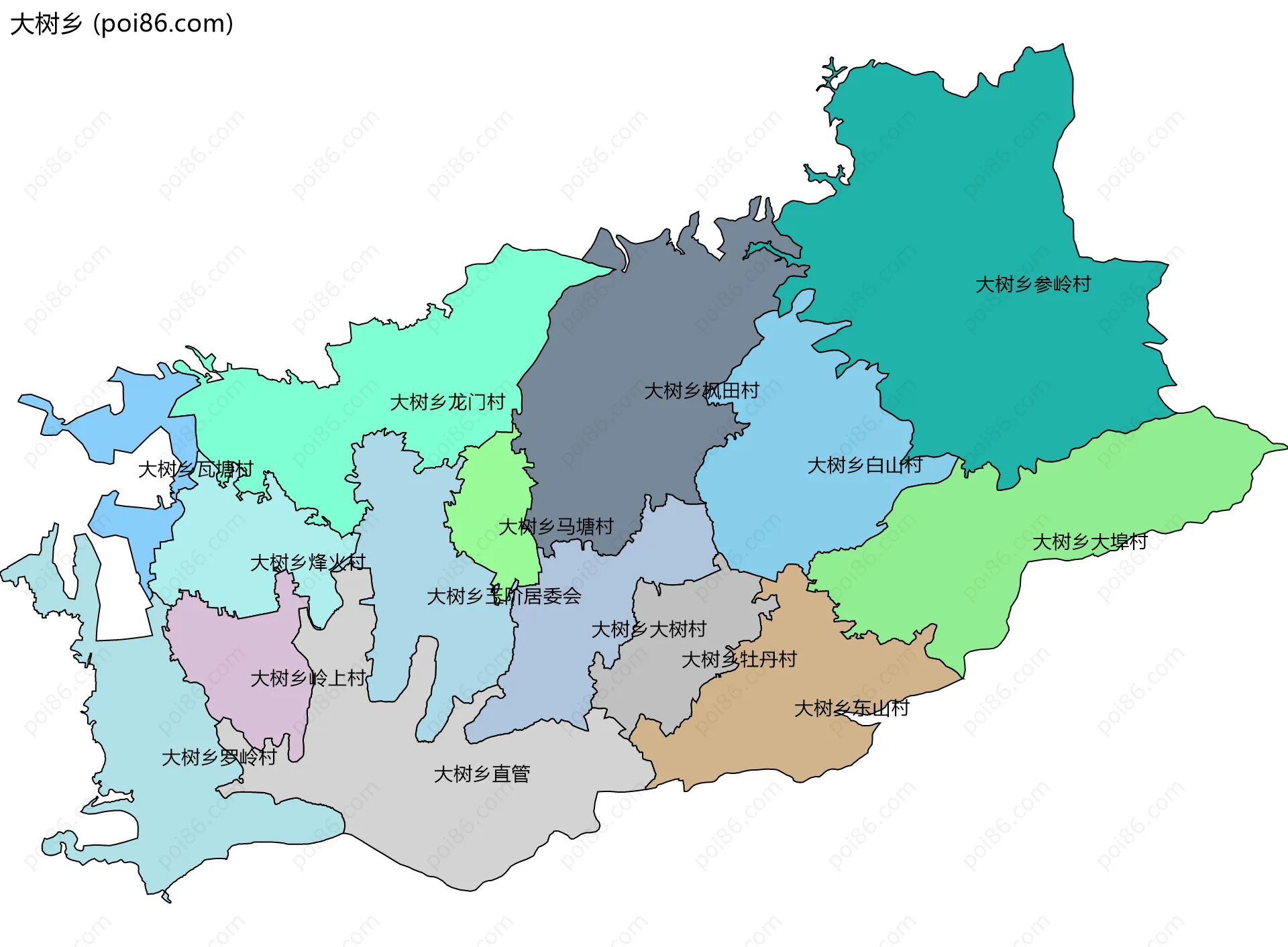 大树乡边界地图(五级行政区划)