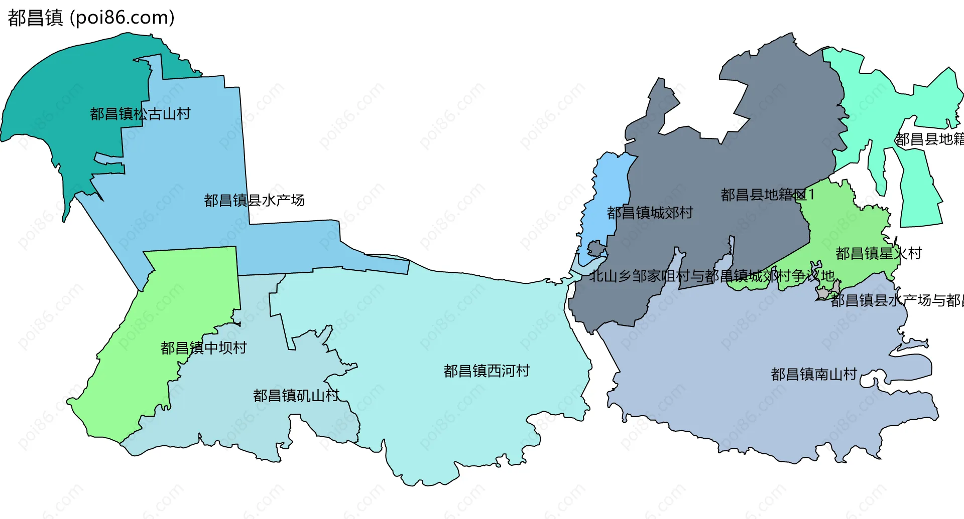 都昌镇边界地图(五级行政区划)
