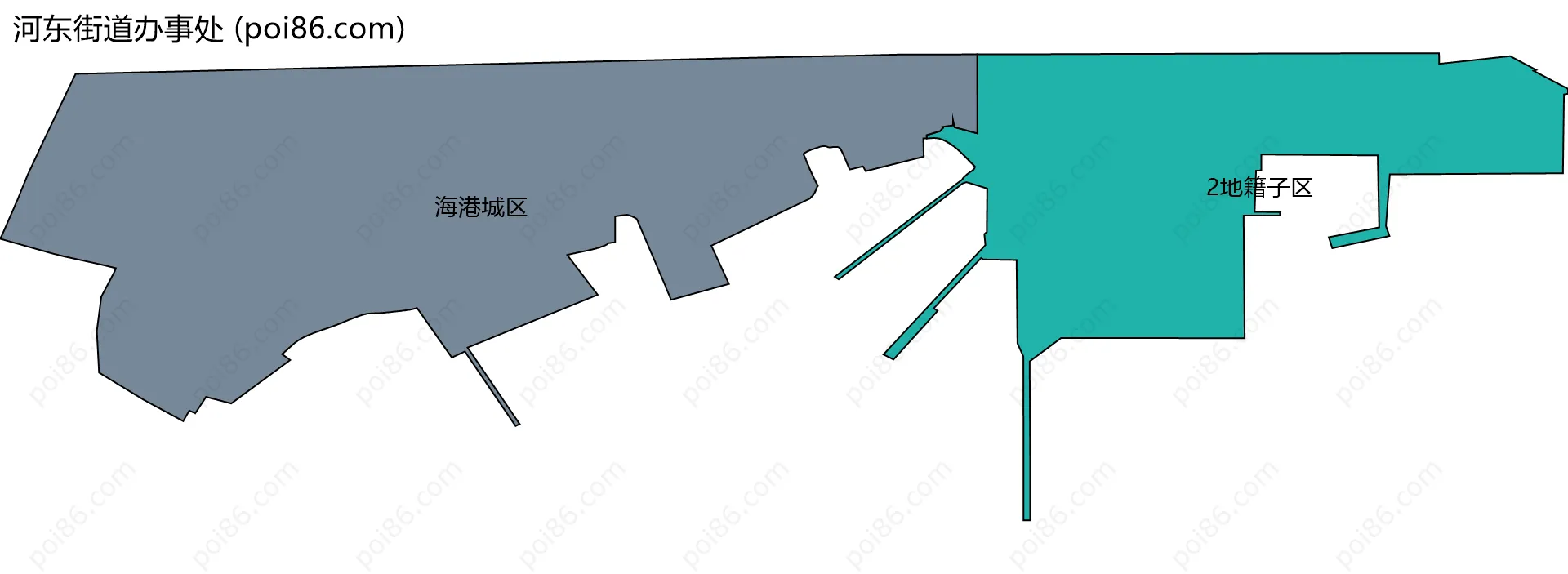 河东街道办事处边界地图(五级行政区划)