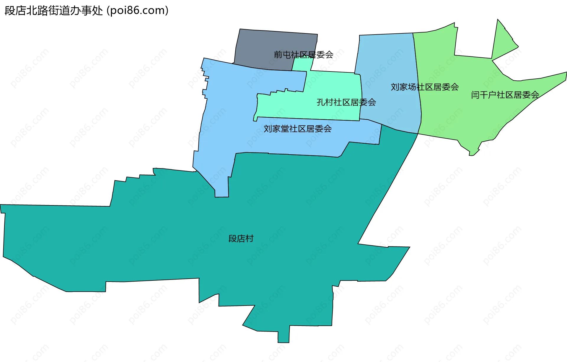 段店北路街道办事处边界地图(五级行政区划)