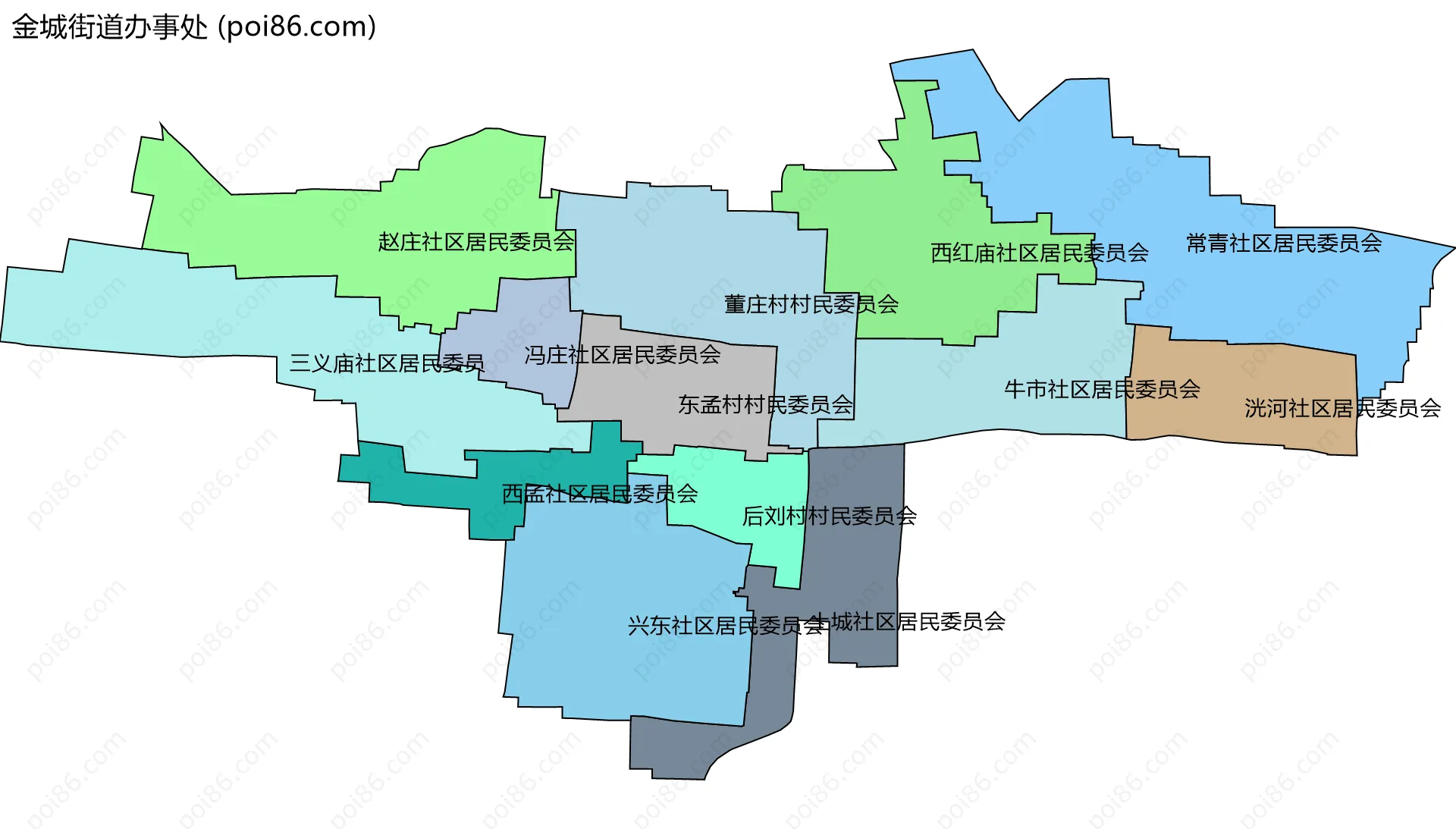 金城街道办事处边界地图(五级行政区划)