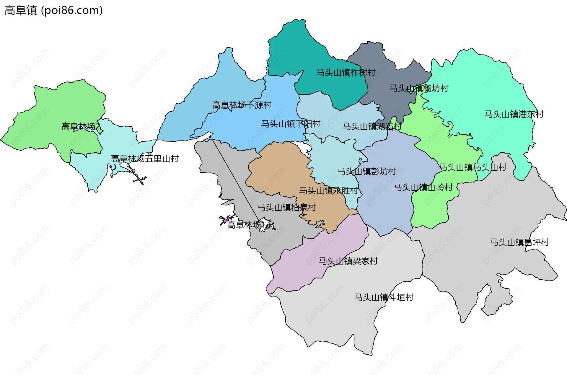 高阜镇边界地图(五级行政区划)