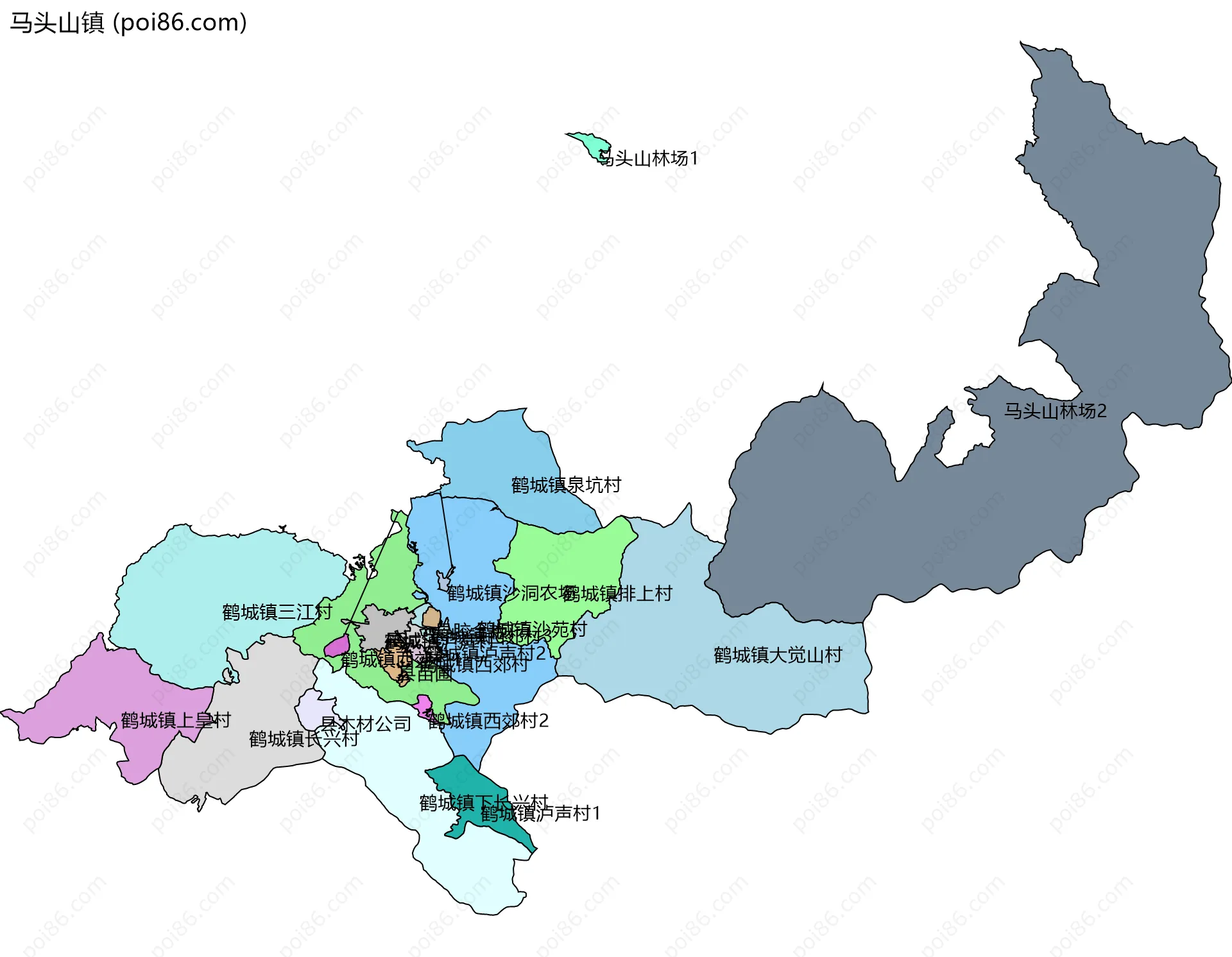 马头山镇边界地图(五级行政区划)