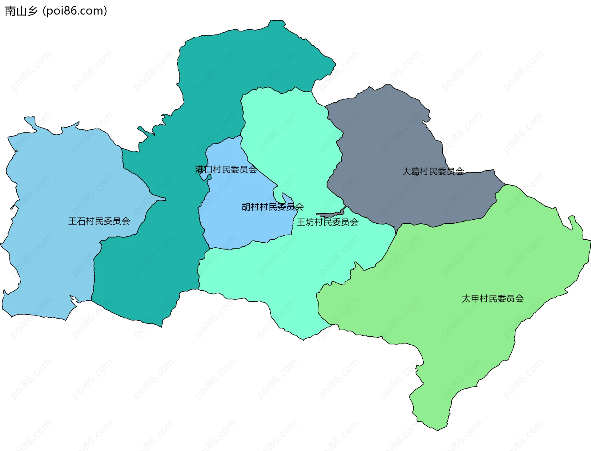 南山乡边界地图(五级行政区划)