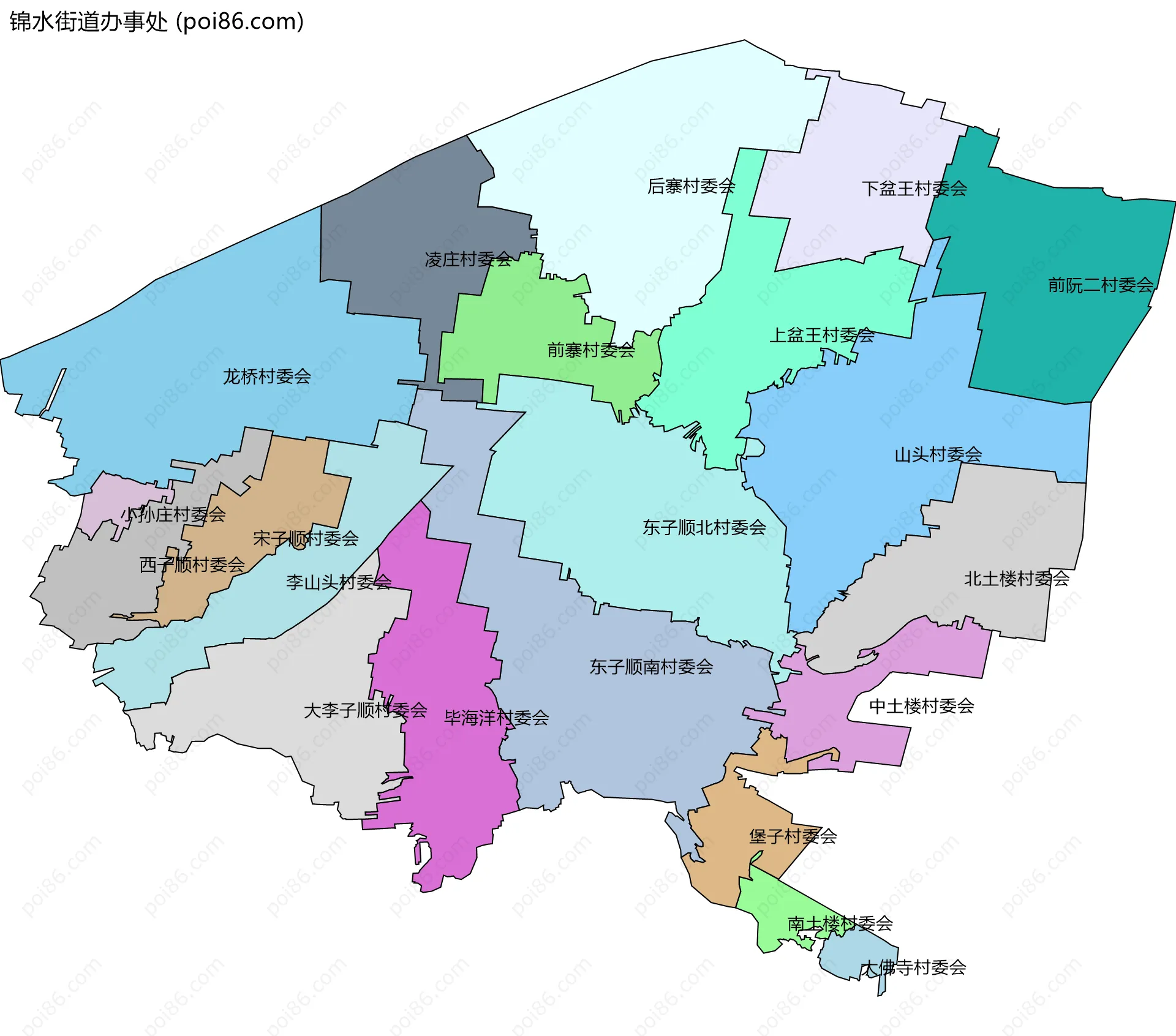 锦水街道办事处边界地图(五级行政区划)
