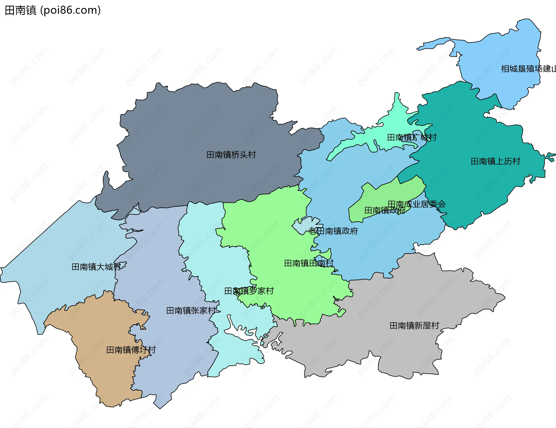 田南镇边界地图(五级行政区划)
