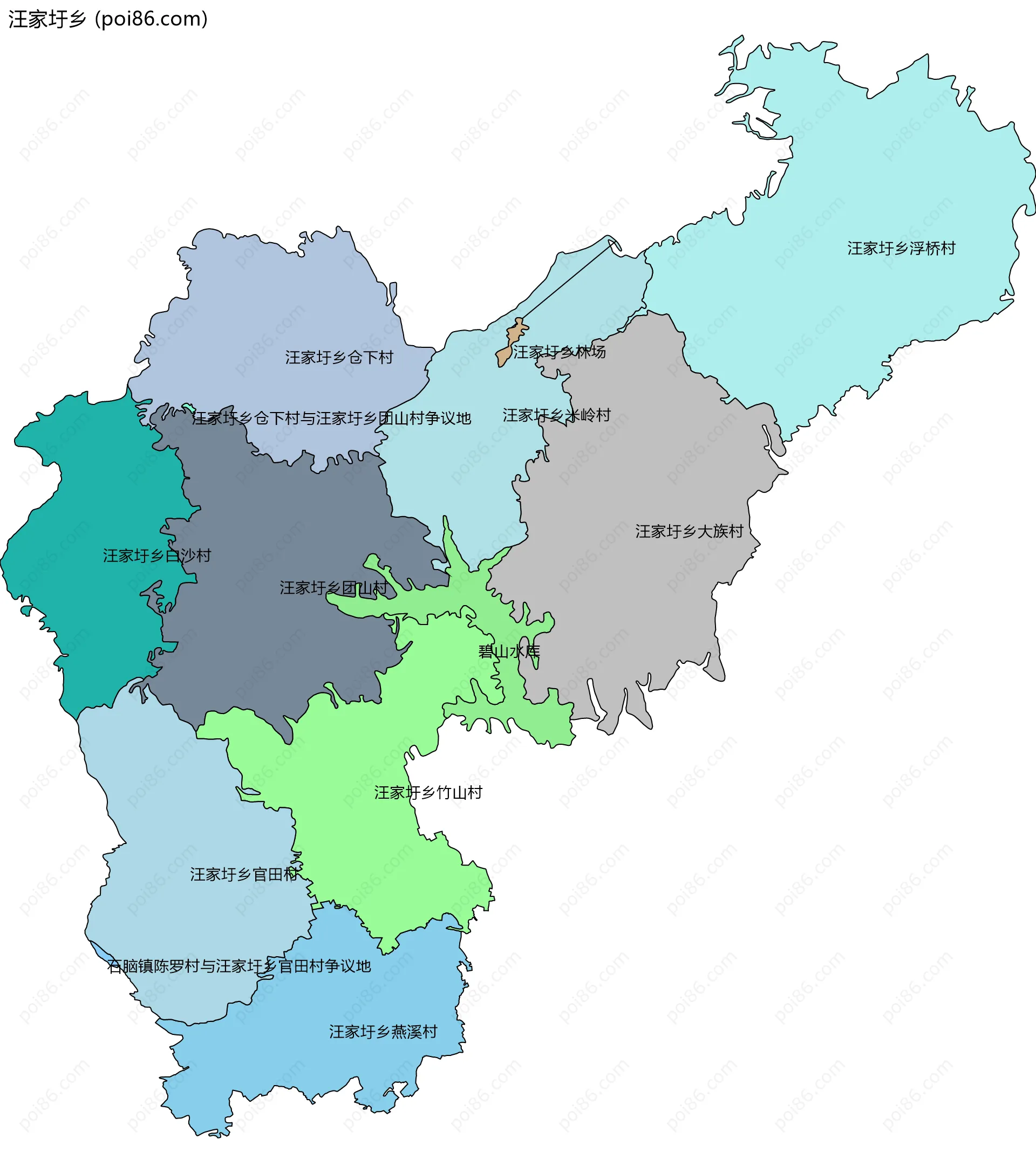 汪家圩乡边界地图(五级行政区划)