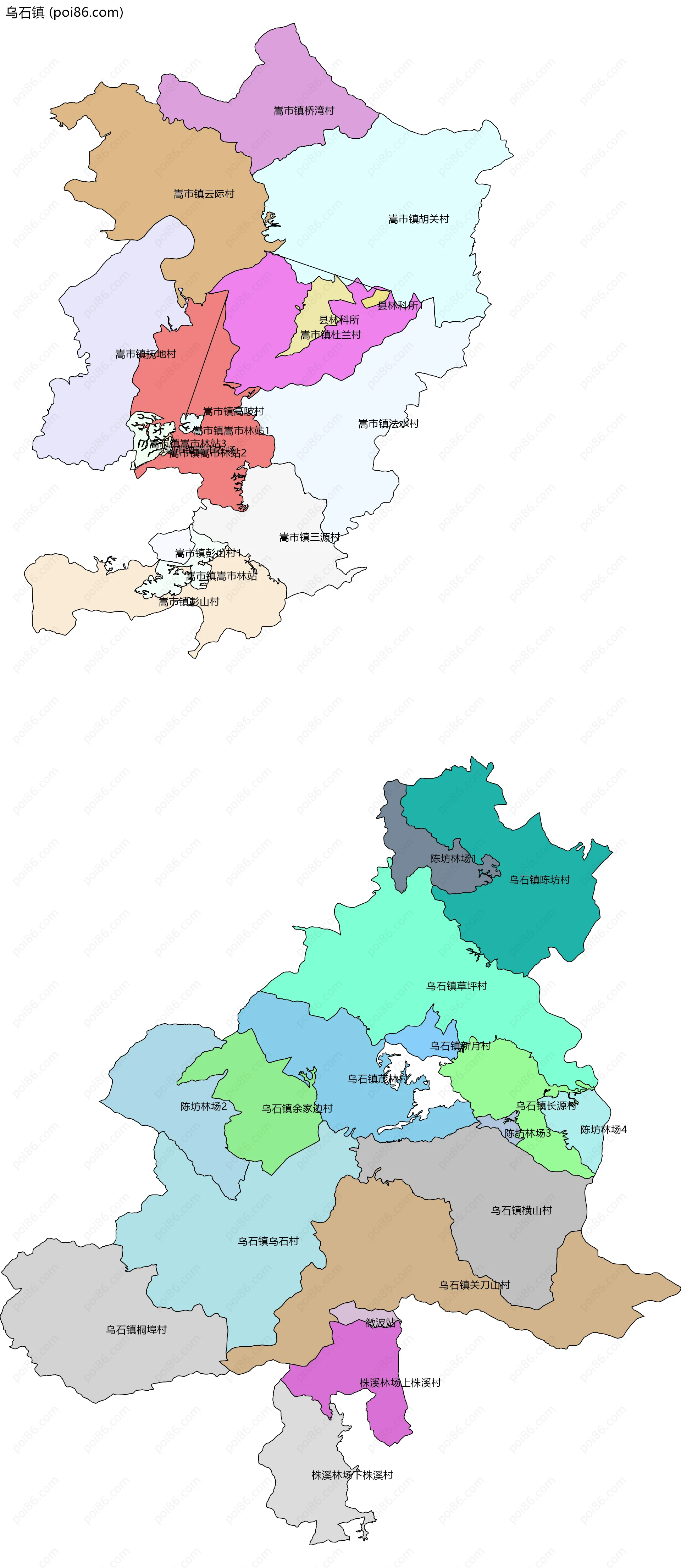 乌石镇边界地图(五级行政区划)