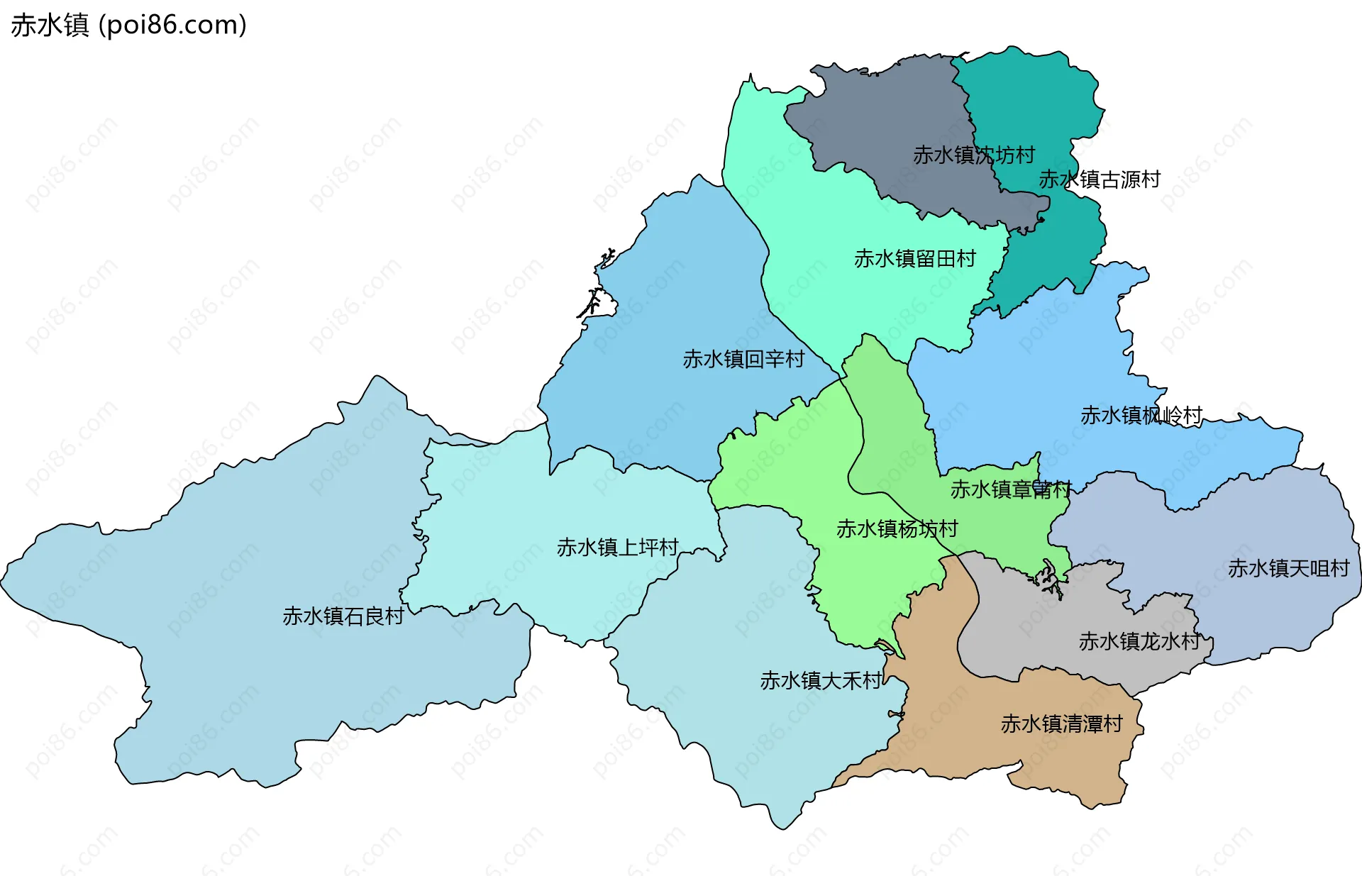 赤水镇边界地图(五级行政区划)