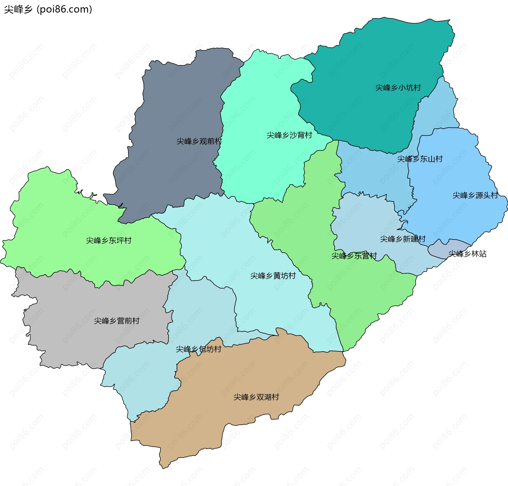 尖峰乡边界地图(五级行政区划)