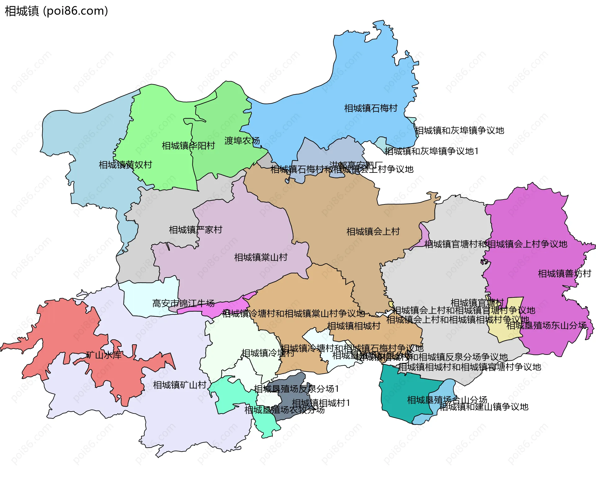相城镇边界地图(五级行政区划)