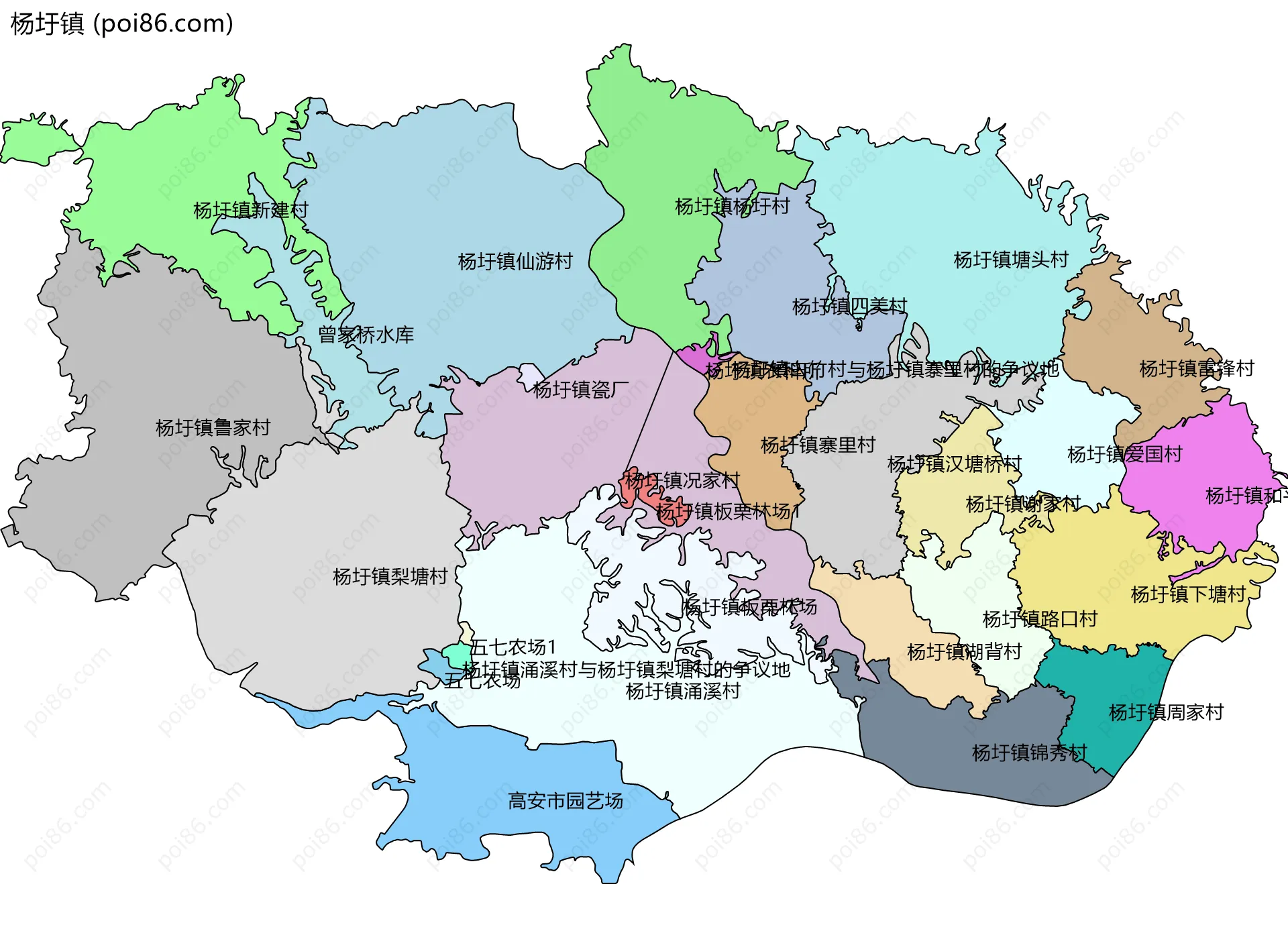 杨圩镇边界地图(五级行政区划)