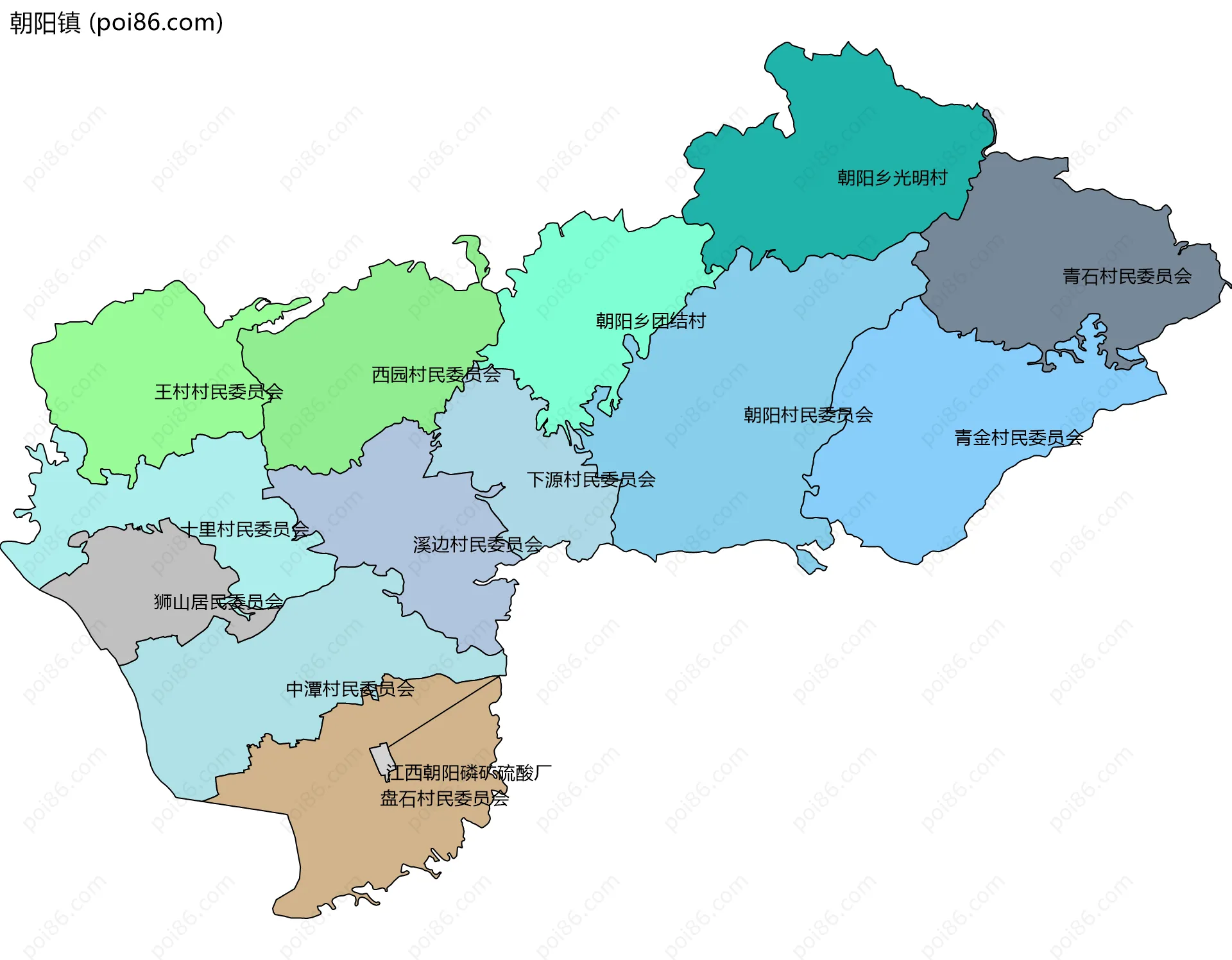 朝阳镇边界地图(五级行政区划)
