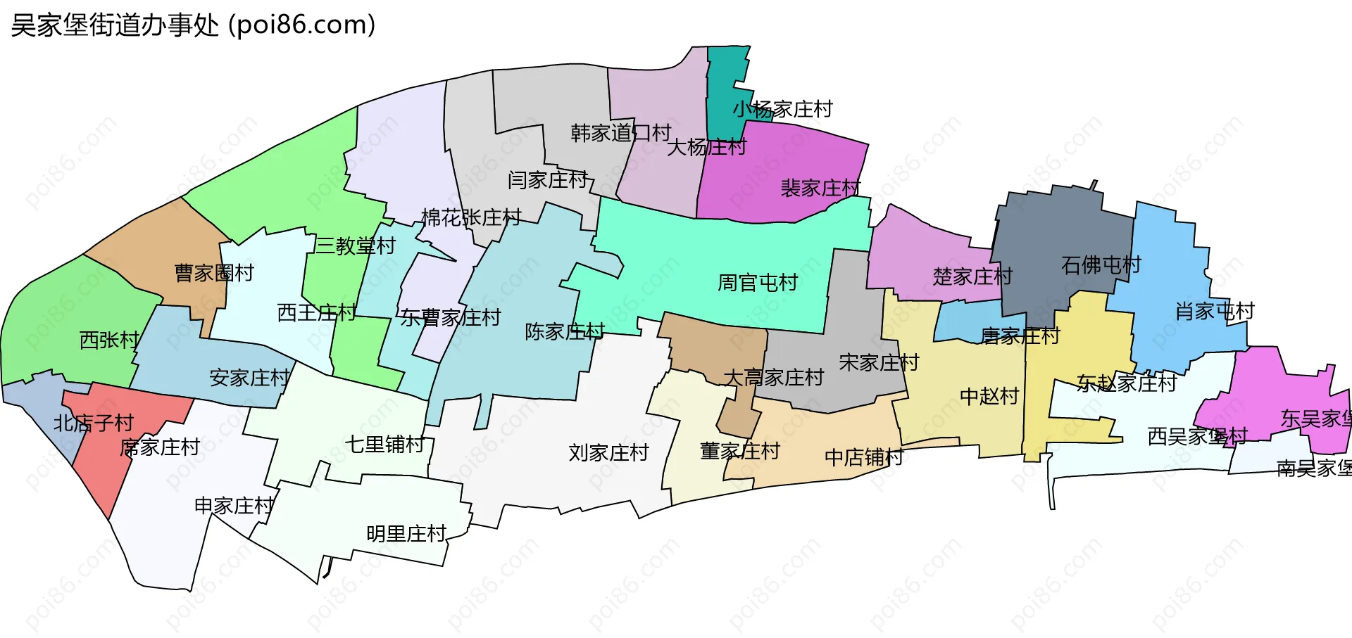 吴家堡街道办事处边界地图(五级行政区划)