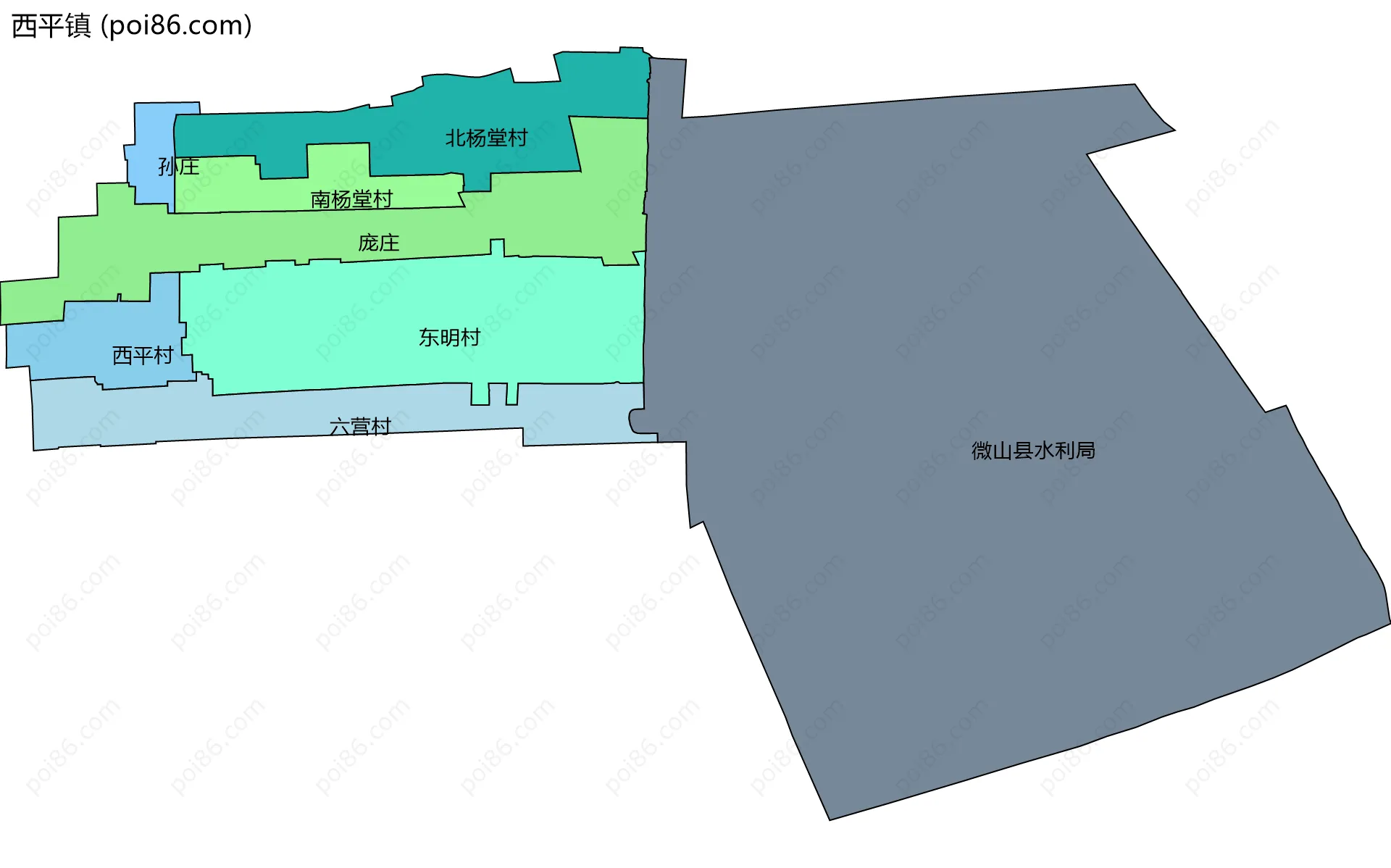 西平镇边界地图(五级行政区划)
