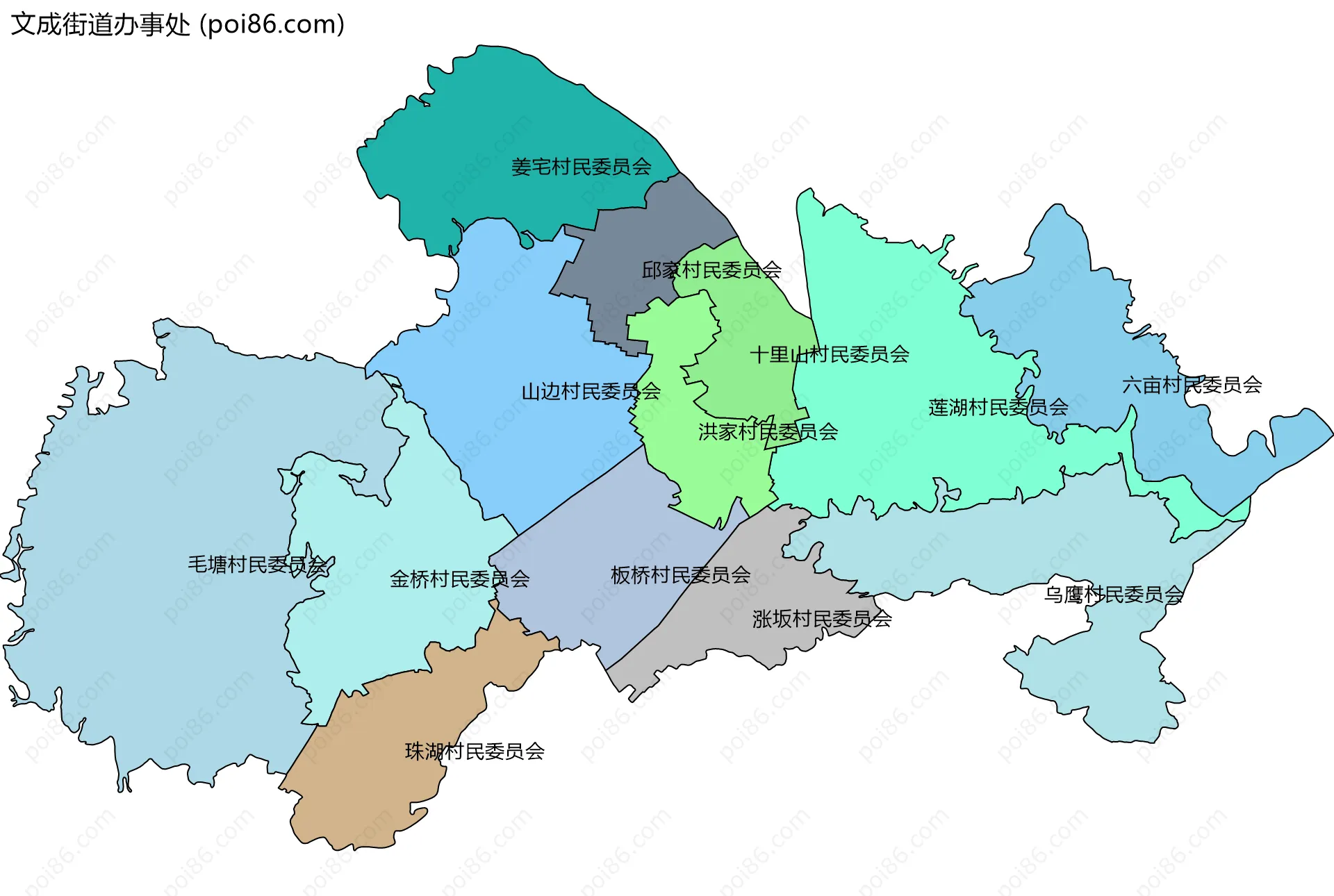 文成街道办事处边界地图(五级行政区划)