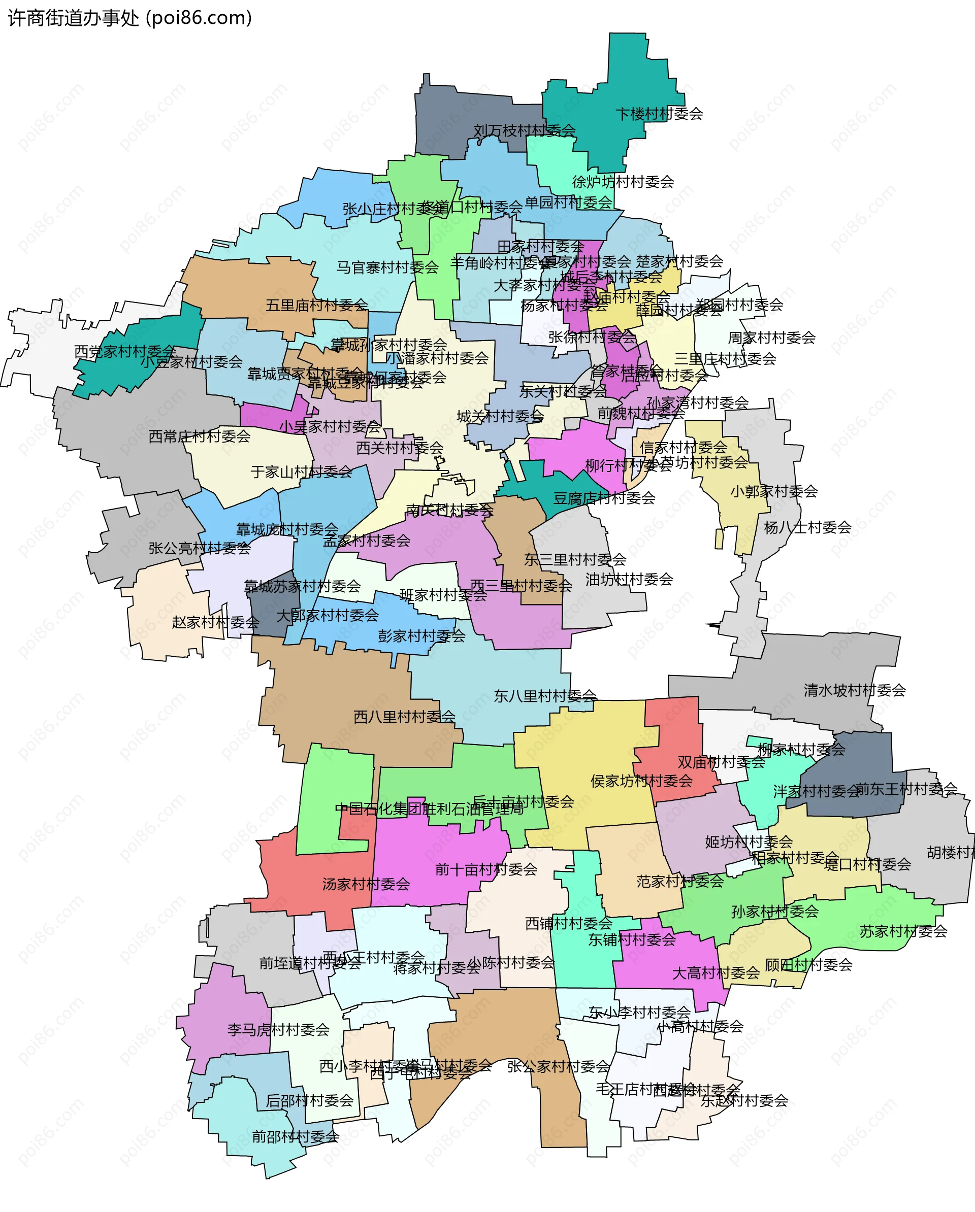 许商街道办事处边界地图(五级行政区划)