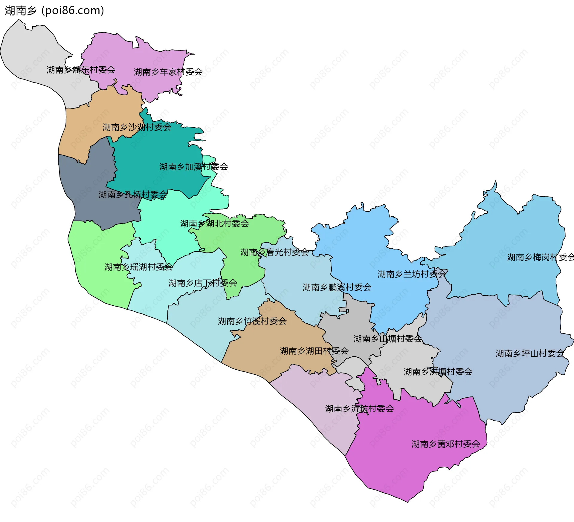 湖南乡边界地图(五级行政区划)