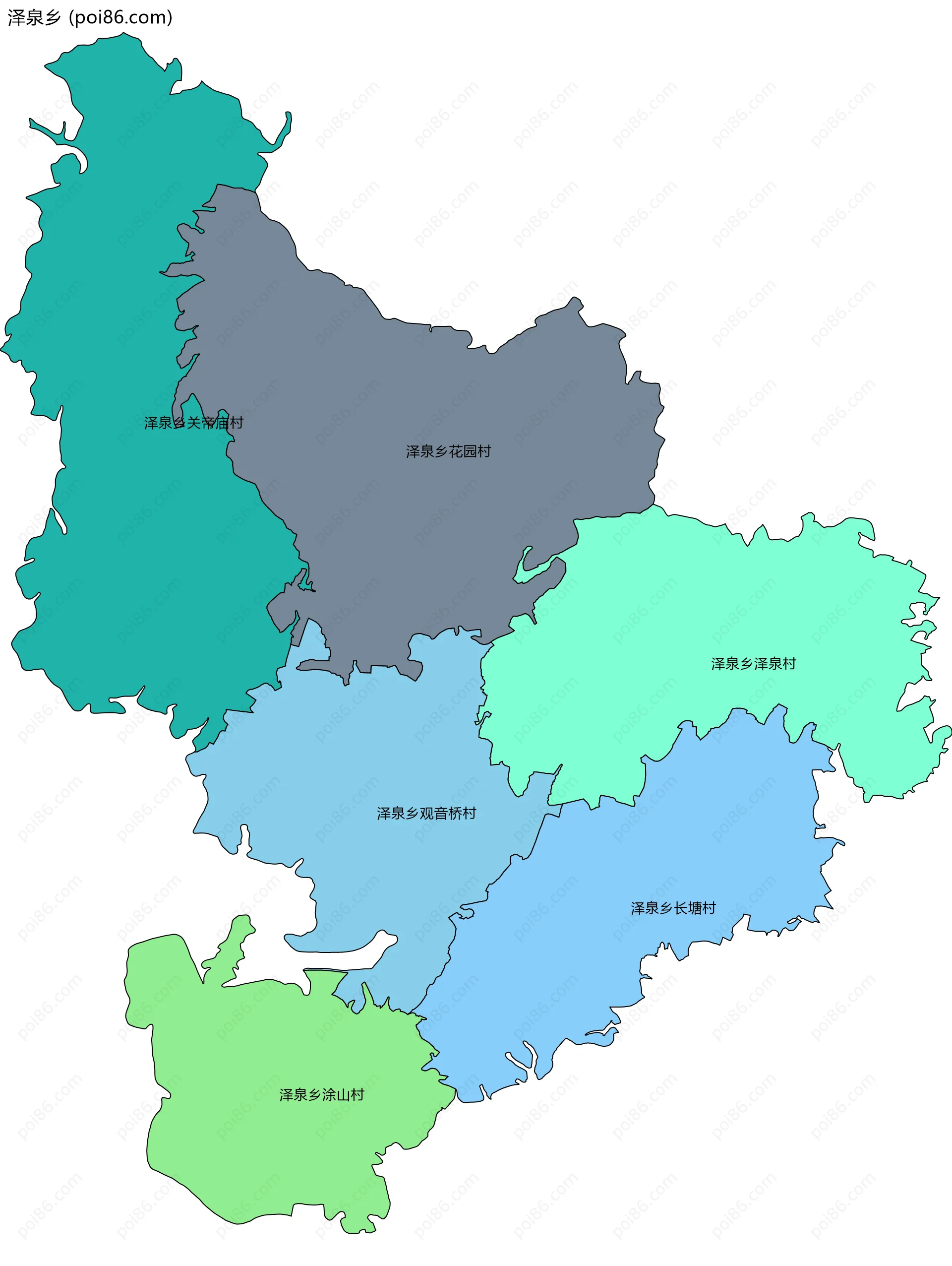 泽泉乡边界地图(五级行政区划)