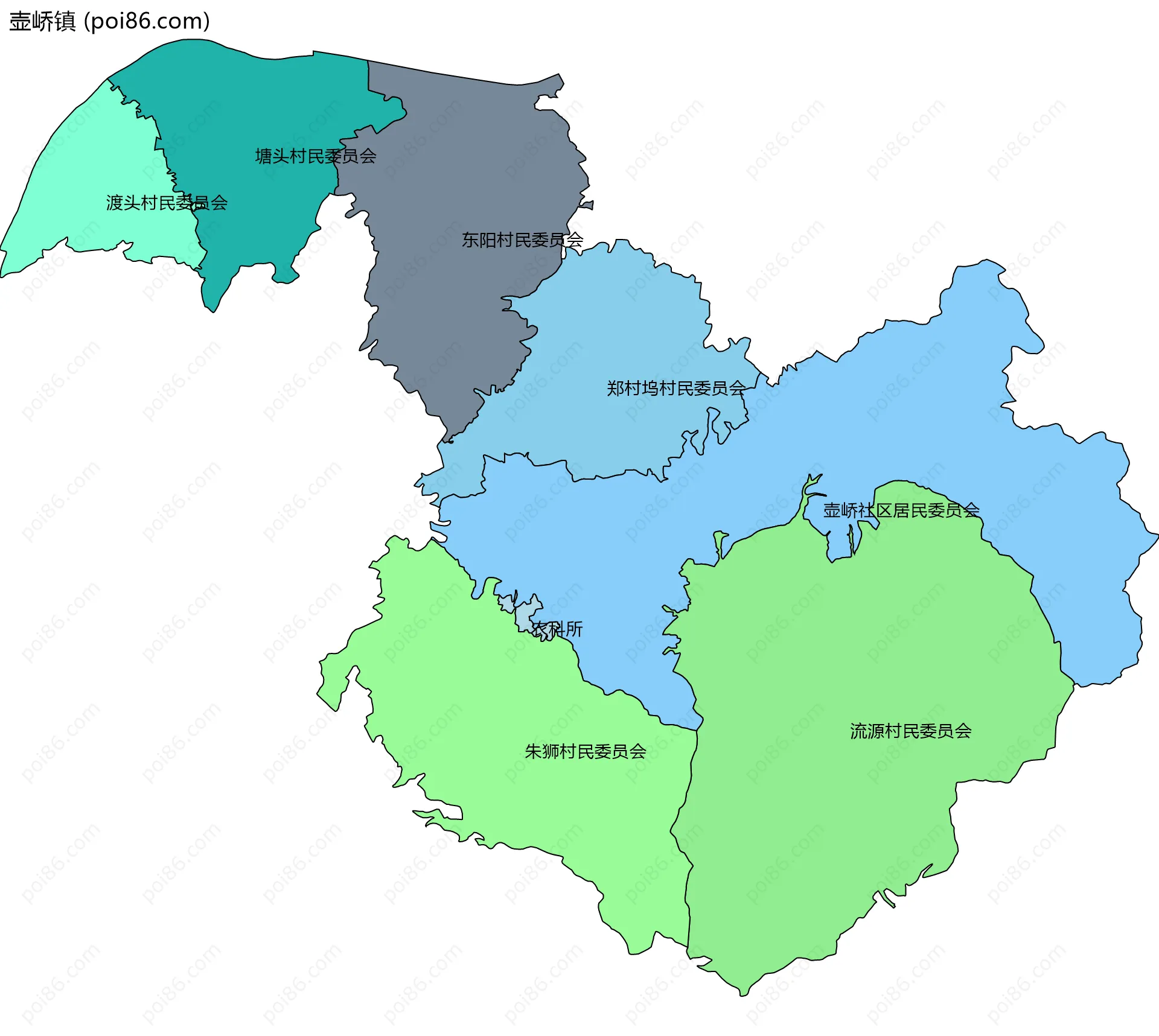 壶峤镇边界地图(五级行政区划)