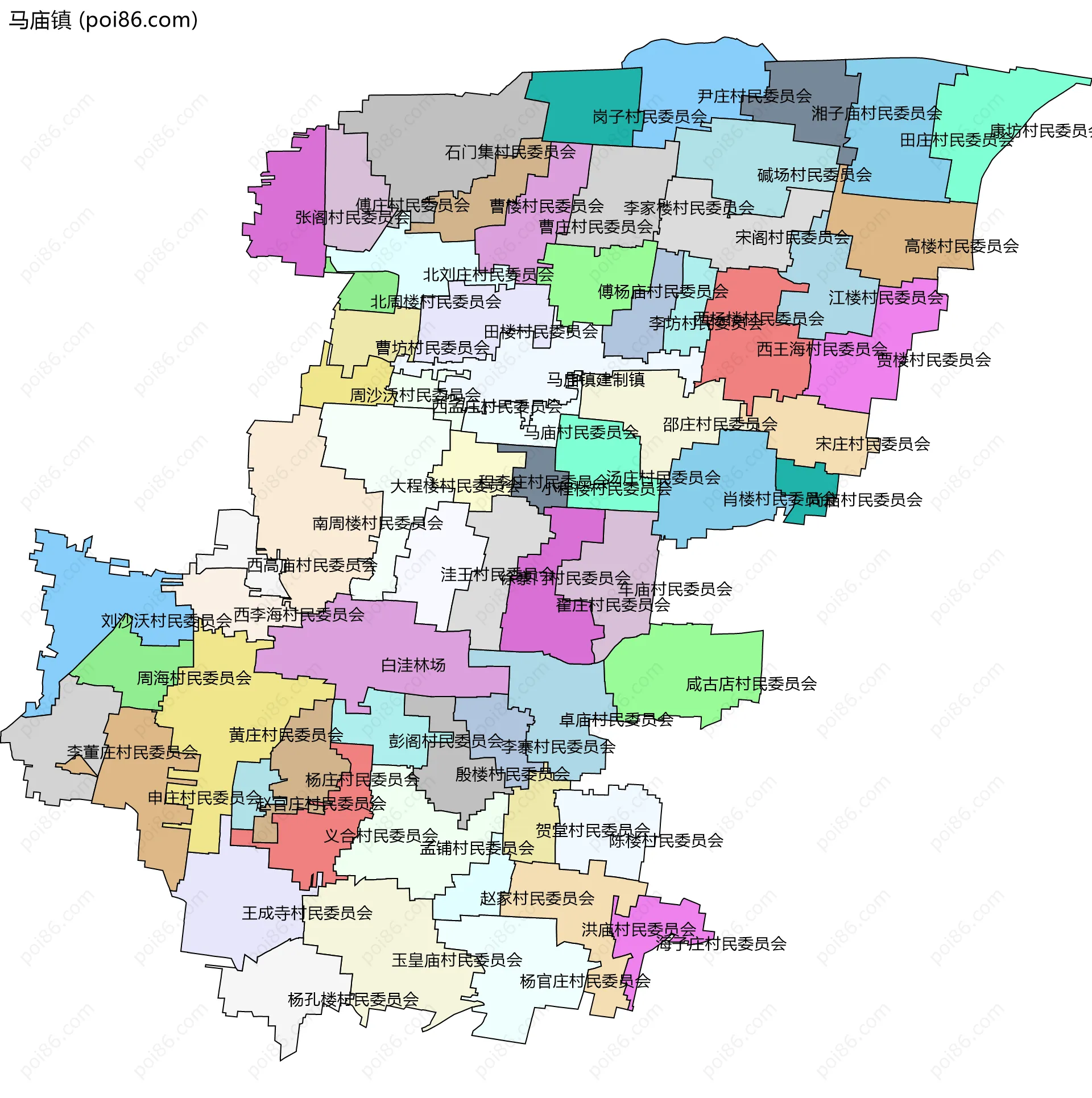马庙镇边界地图(五级行政区划)