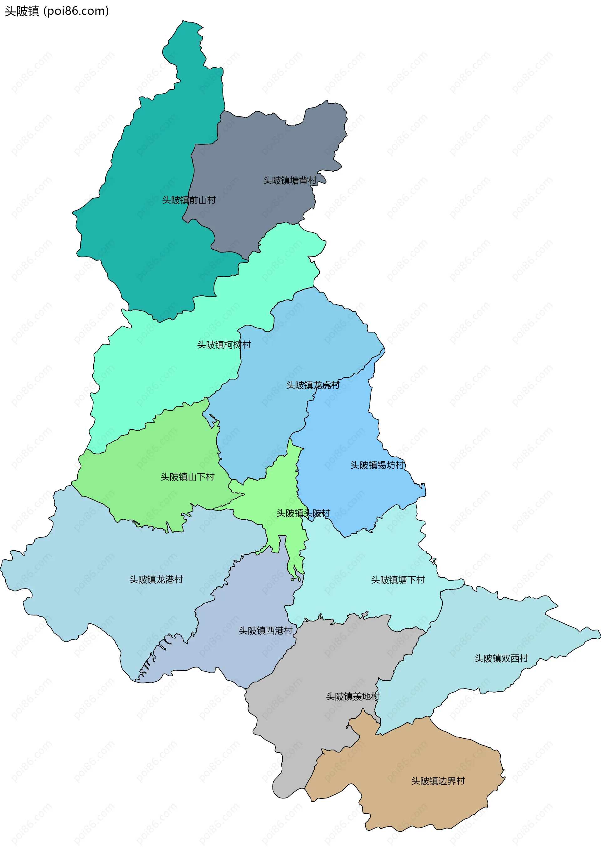 头陂镇边界地图(五级行政区划)