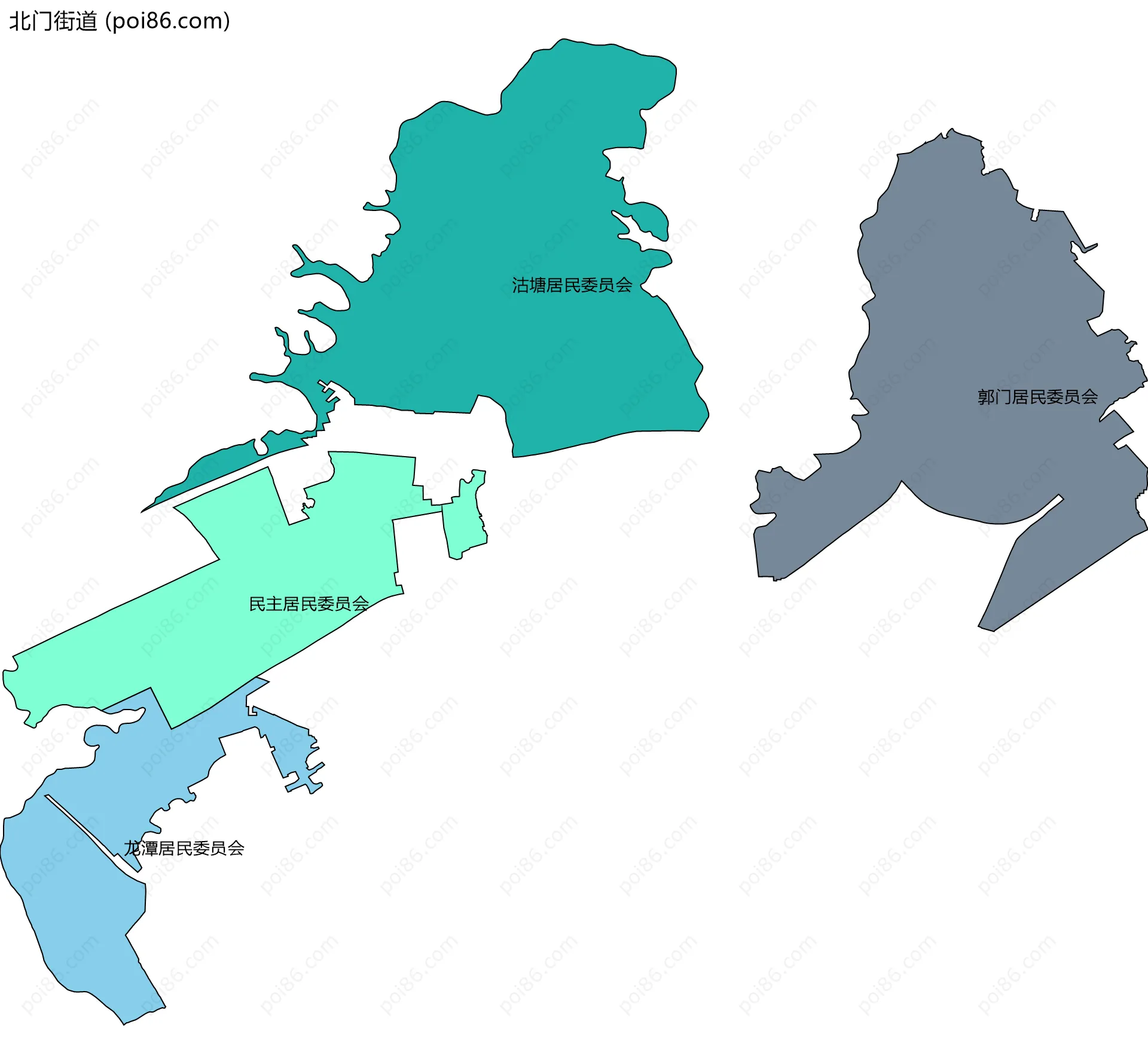 北门街道边界地图(五级行政区划)