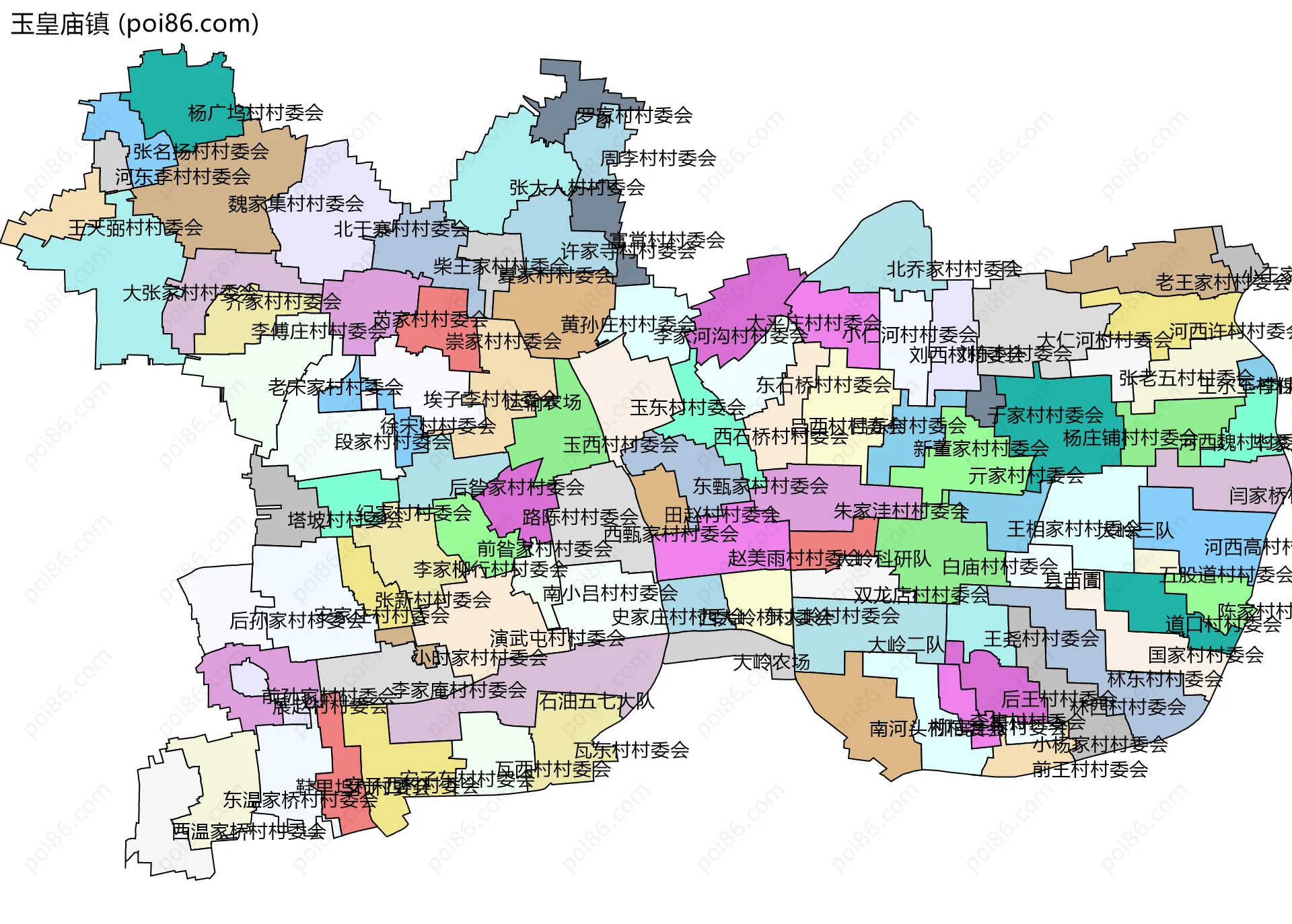 玉皇庙镇边界地图(五级行政区划)