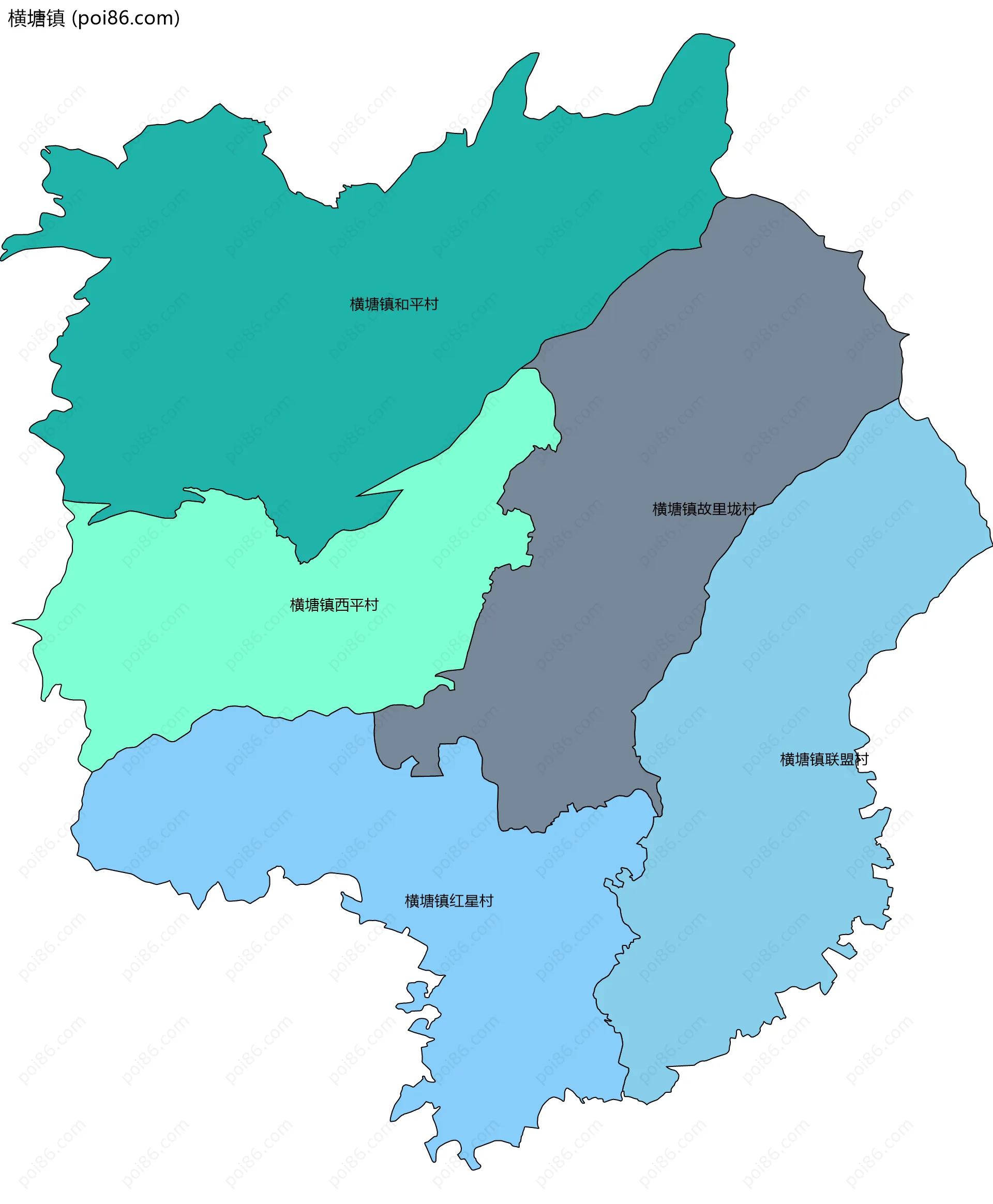 横塘镇边界地图(五级行政区划)