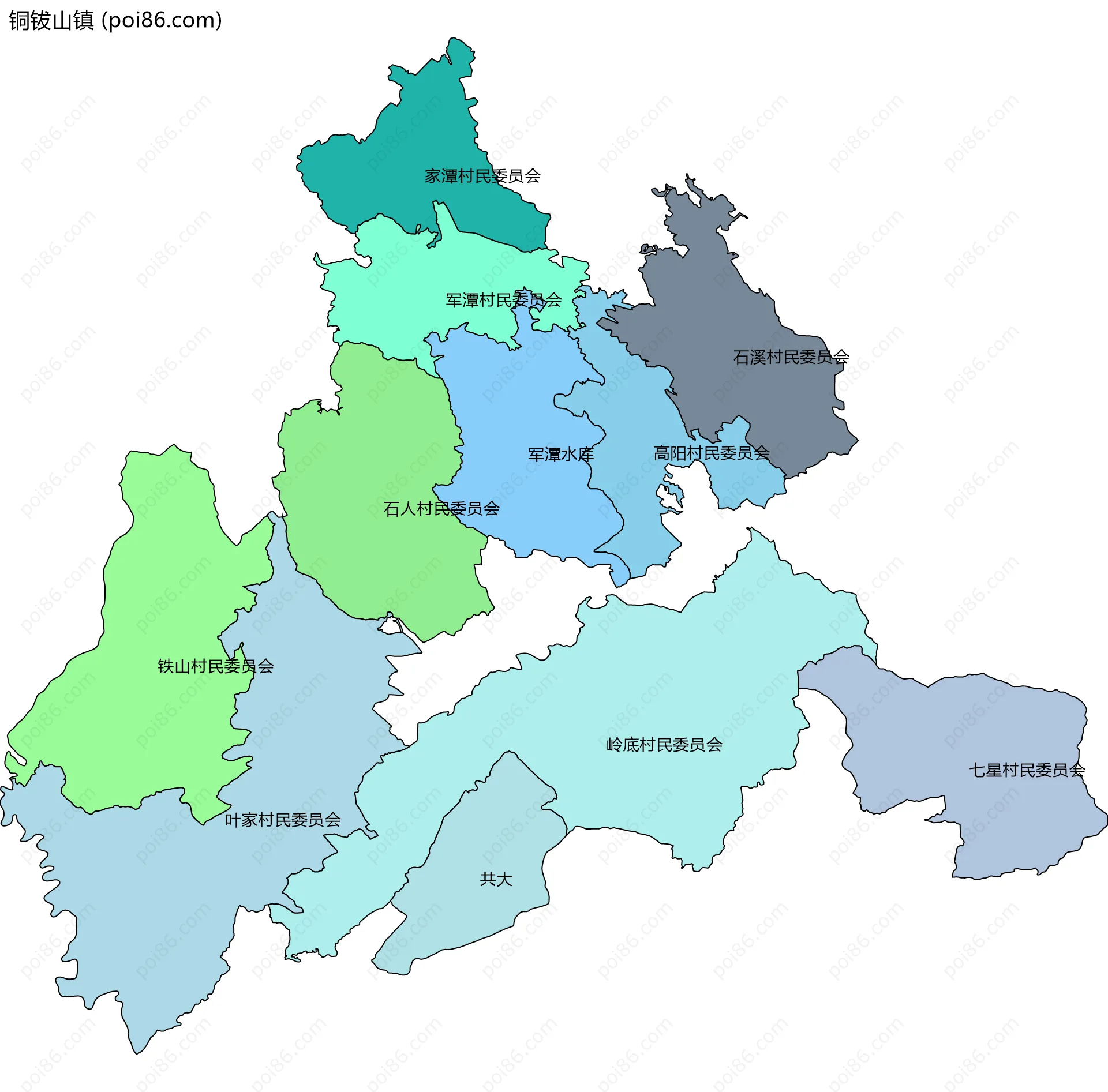 铜钹山镇边界地图(五级行政区划)