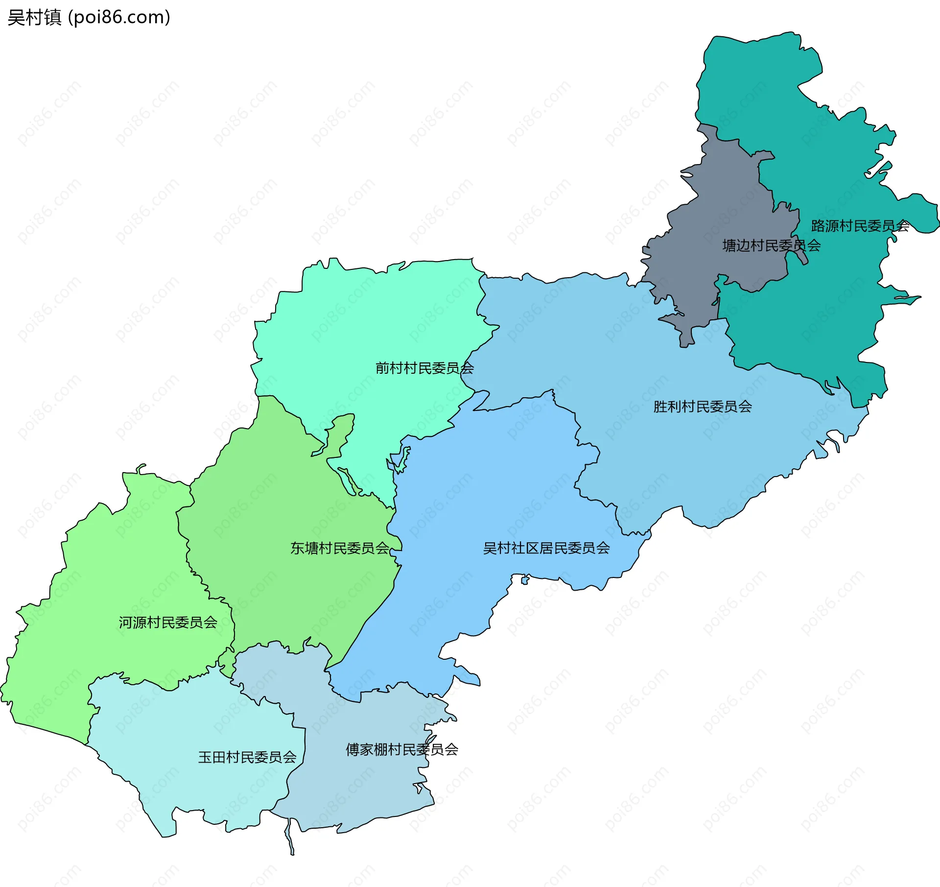 吴村镇边界地图(五级行政区划)