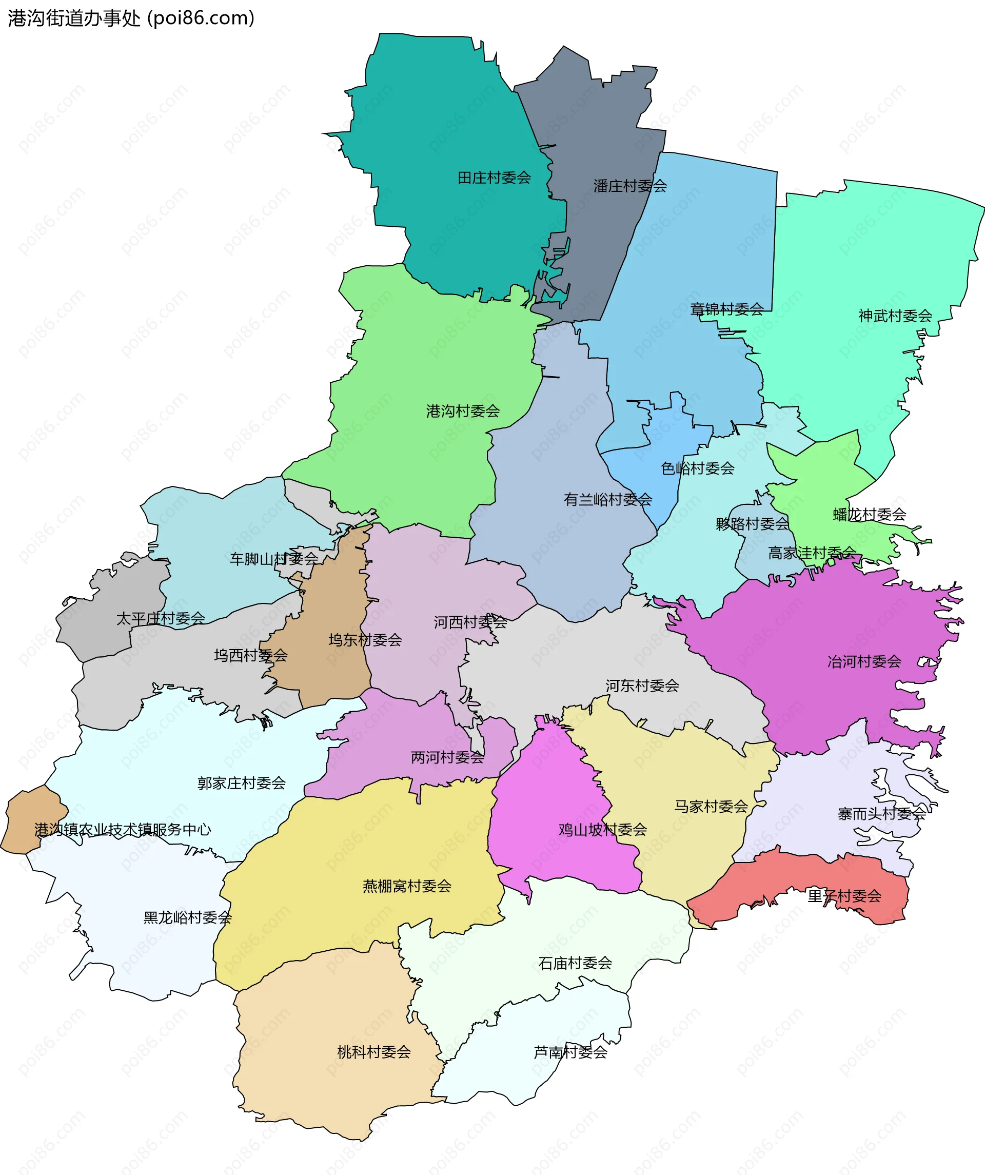 港沟街道办事处边界地图(五级行政区划)