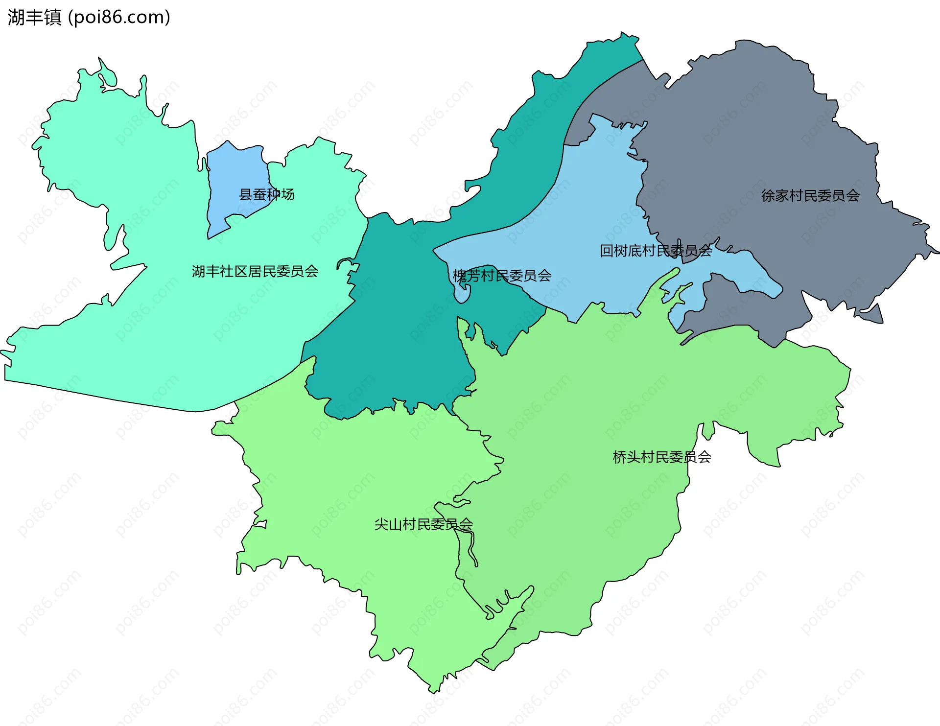 湖丰镇边界地图(五级行政区划)