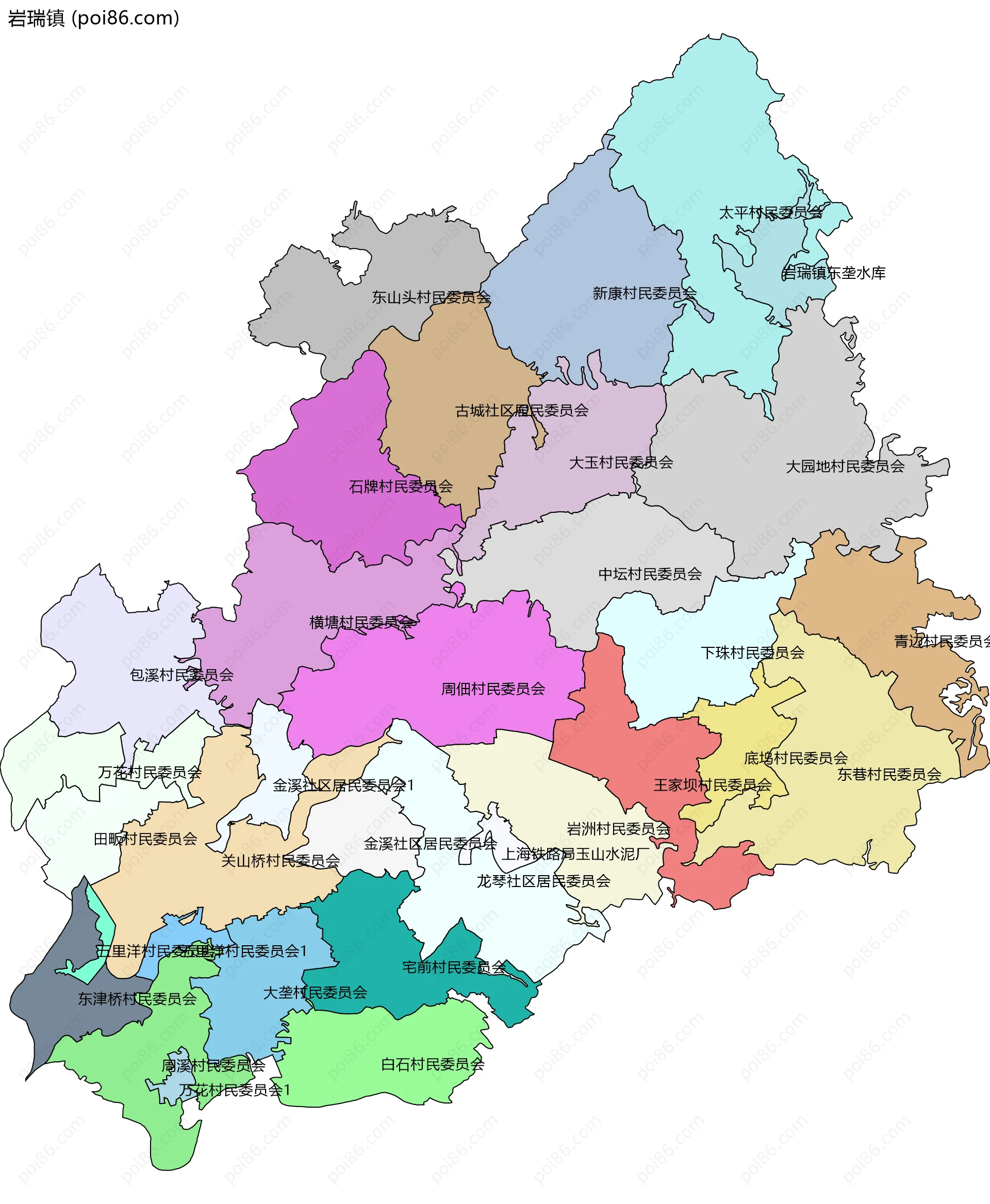 岩瑞镇边界地图(五级行政区划)