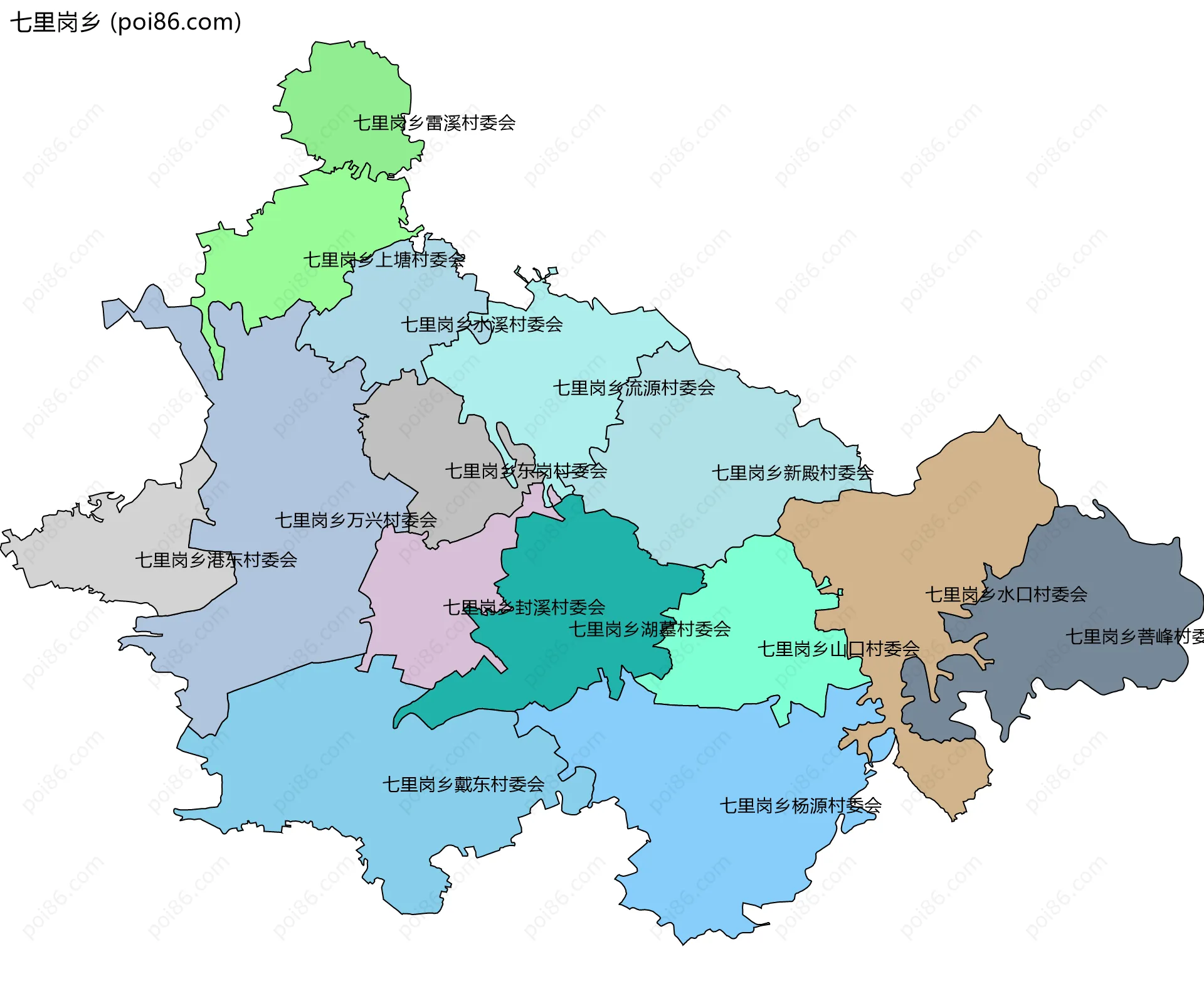 七里岗乡边界地图(五级行政区划)